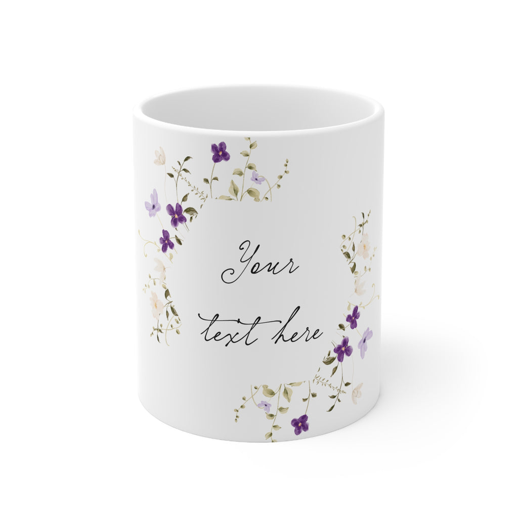 Floral Wreath Ceramic Coffee Mug — Personalized 11oz & 15oz