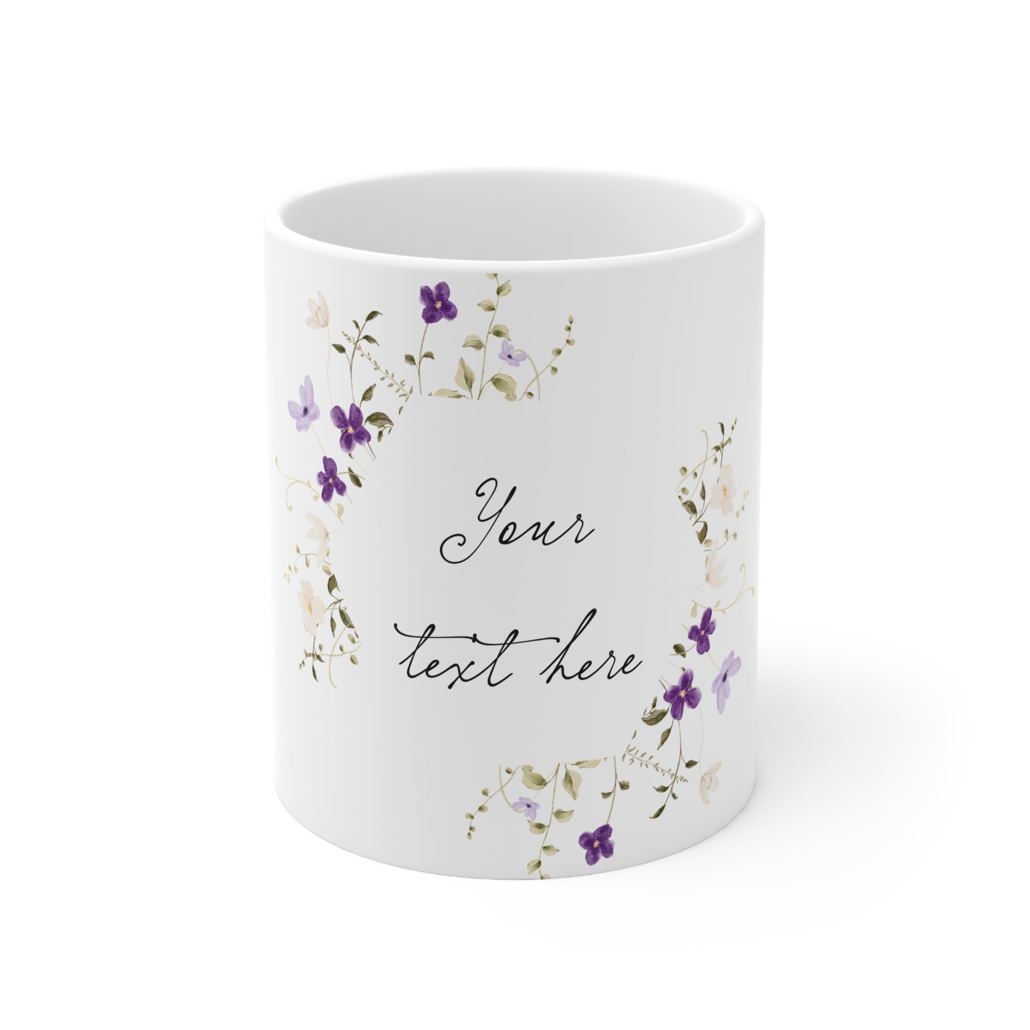 Floral Wreath Ceramic Coffee Mug — Personalized 11oz & 15oz