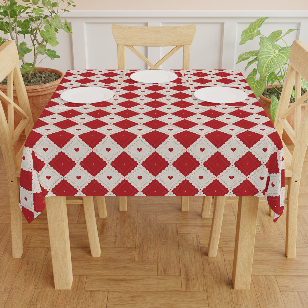Red Diamond Check Tablecloth — Retro Picnic Plaid Table Cover