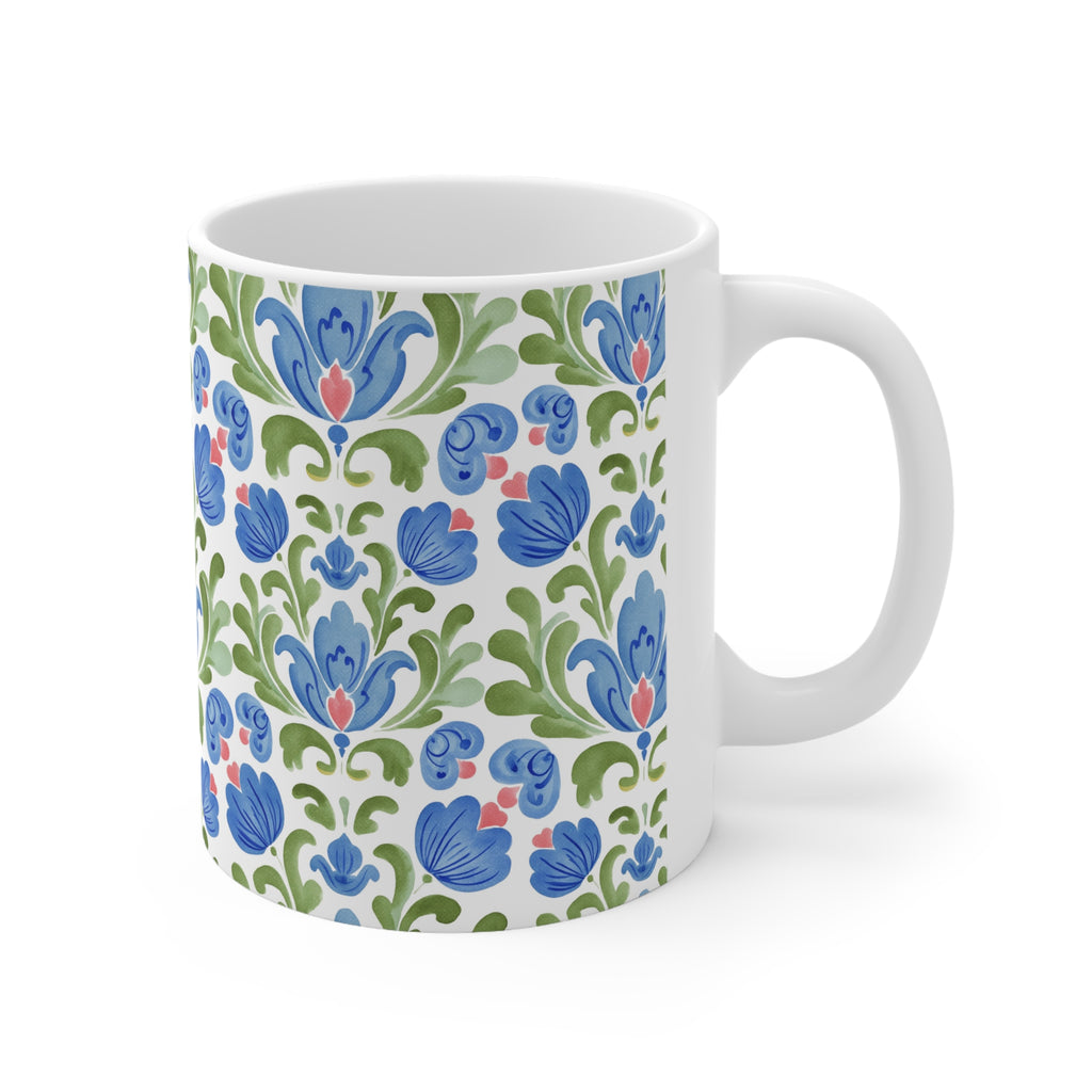 Blue Floral Mug | Blue Ceramic Coffee Cup 11oz 15oz