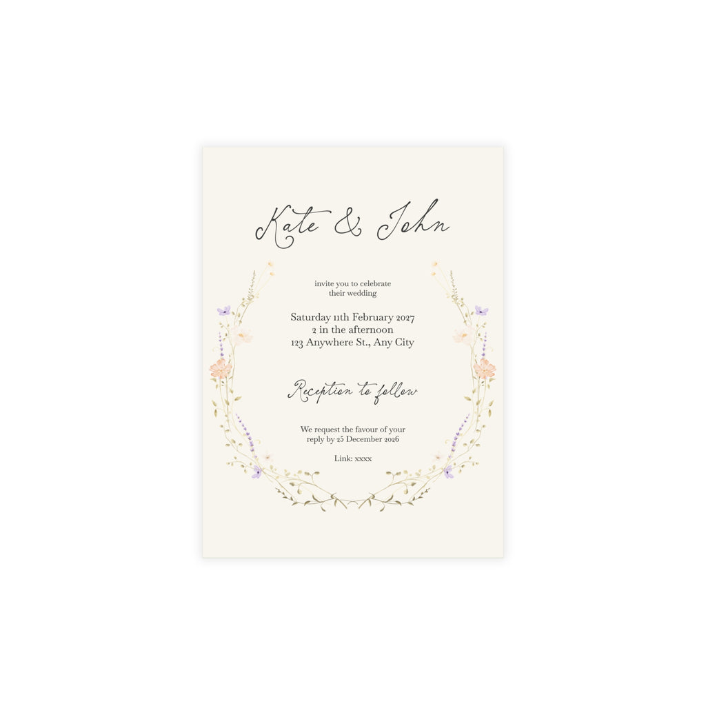Customizable Romantic Botanical Wedding Invitation Pack (10, 30, or 50 Count) - Envelopes included