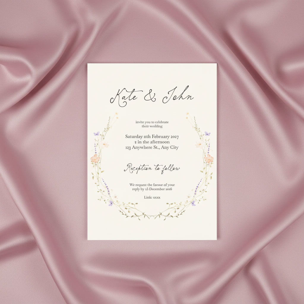 Customizable Romantic Botanical Wedding Invitation Pack (10, 30, or 50 Count) - Envelopes included