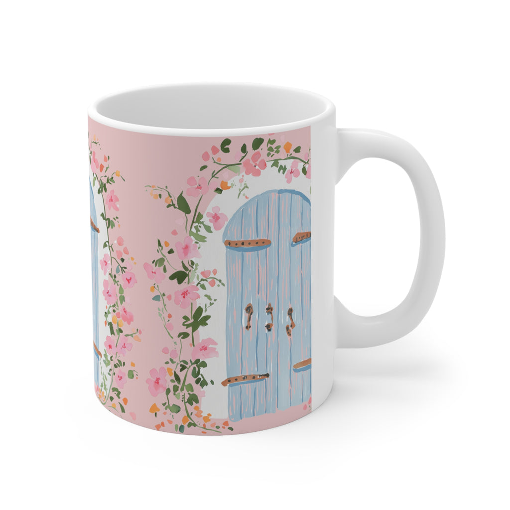 Floral Blue Door Ceramic Coffee Mug - 11oz & 15oz