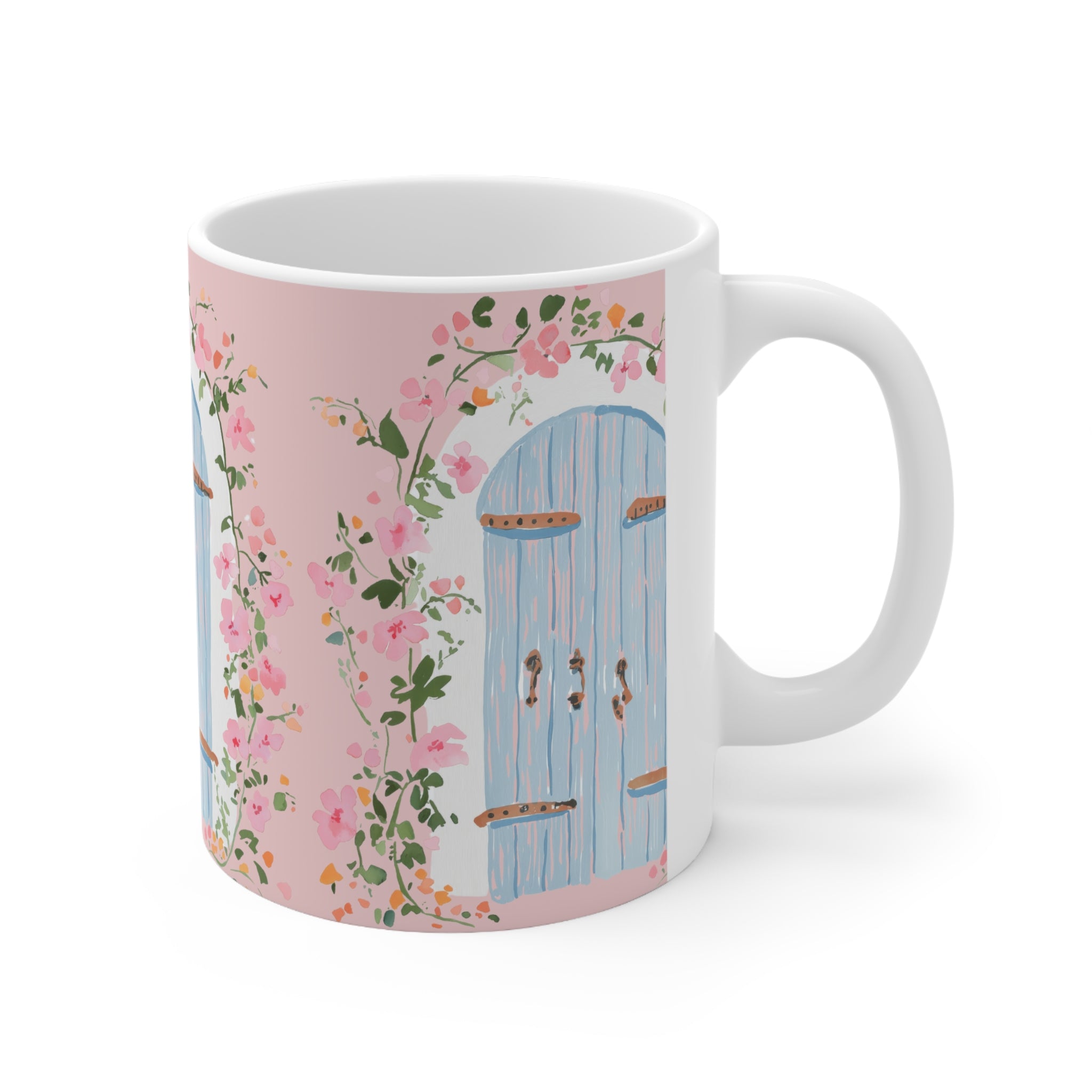 Floral Blue Door Ceramic Coffee Mug - 11oz & 15oz