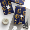 Celestial Gold Moon Wrapping Paper Roll — Navy Gift Wrap with Ornate Stars