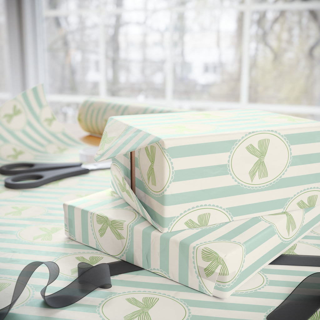 Bow Wrapping Paper | Pastel Green Stripe Gift Wrap