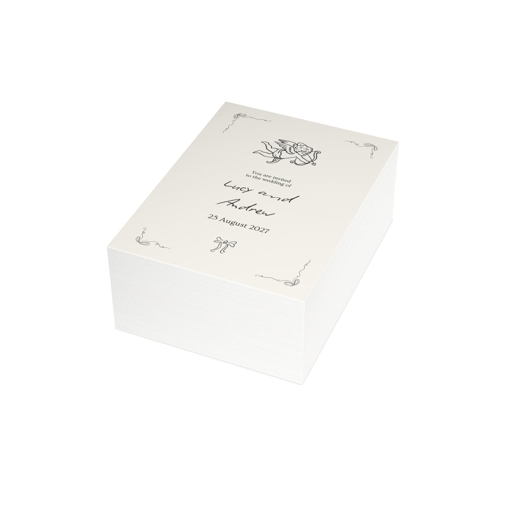 Vintage Cherub Wedding Invitation Card – Two-Sided Ceremony & Reception Template