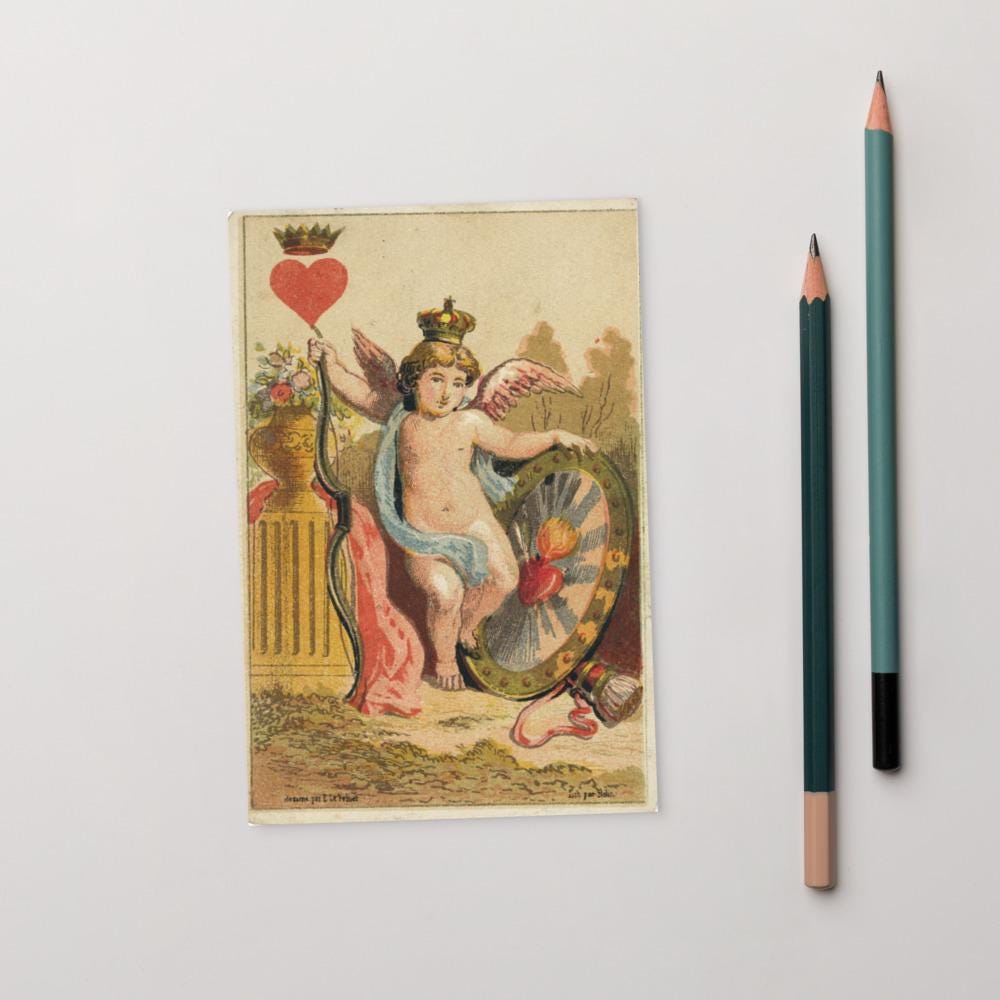 Vintage Cupid Postcard – Romantic Antique Valentine Art Card – Cherub Love Illustration – Classic Romantic Stationery
