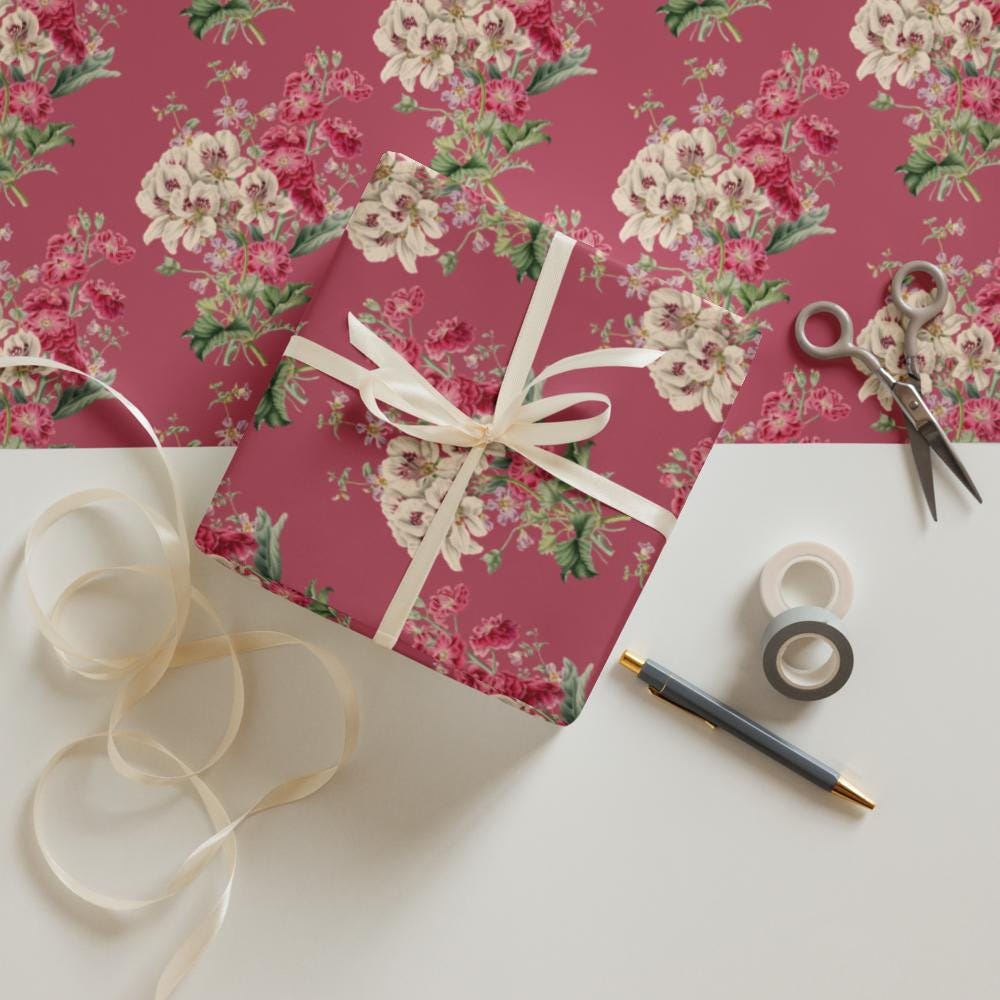 Vintage Floral Wrapping Paper Sheets – Pink Matte Gift Wrap Set