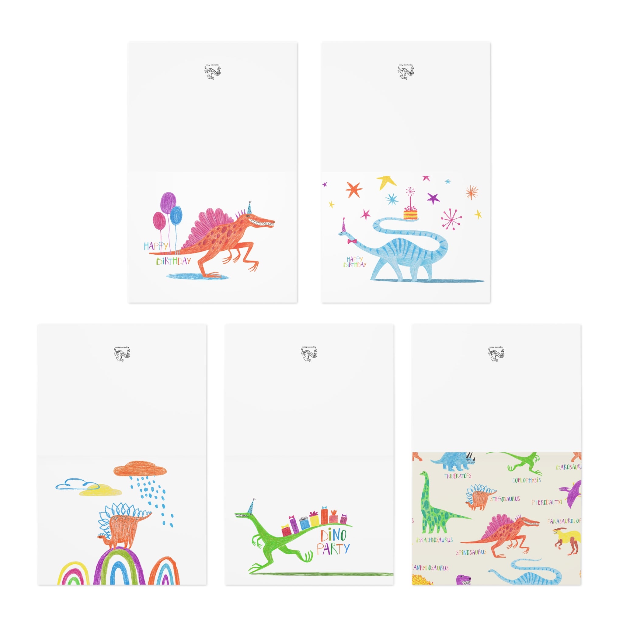 Dinosaur Birthday Greeting Cards Set — 5-Pack Colorful Dino Party Cards