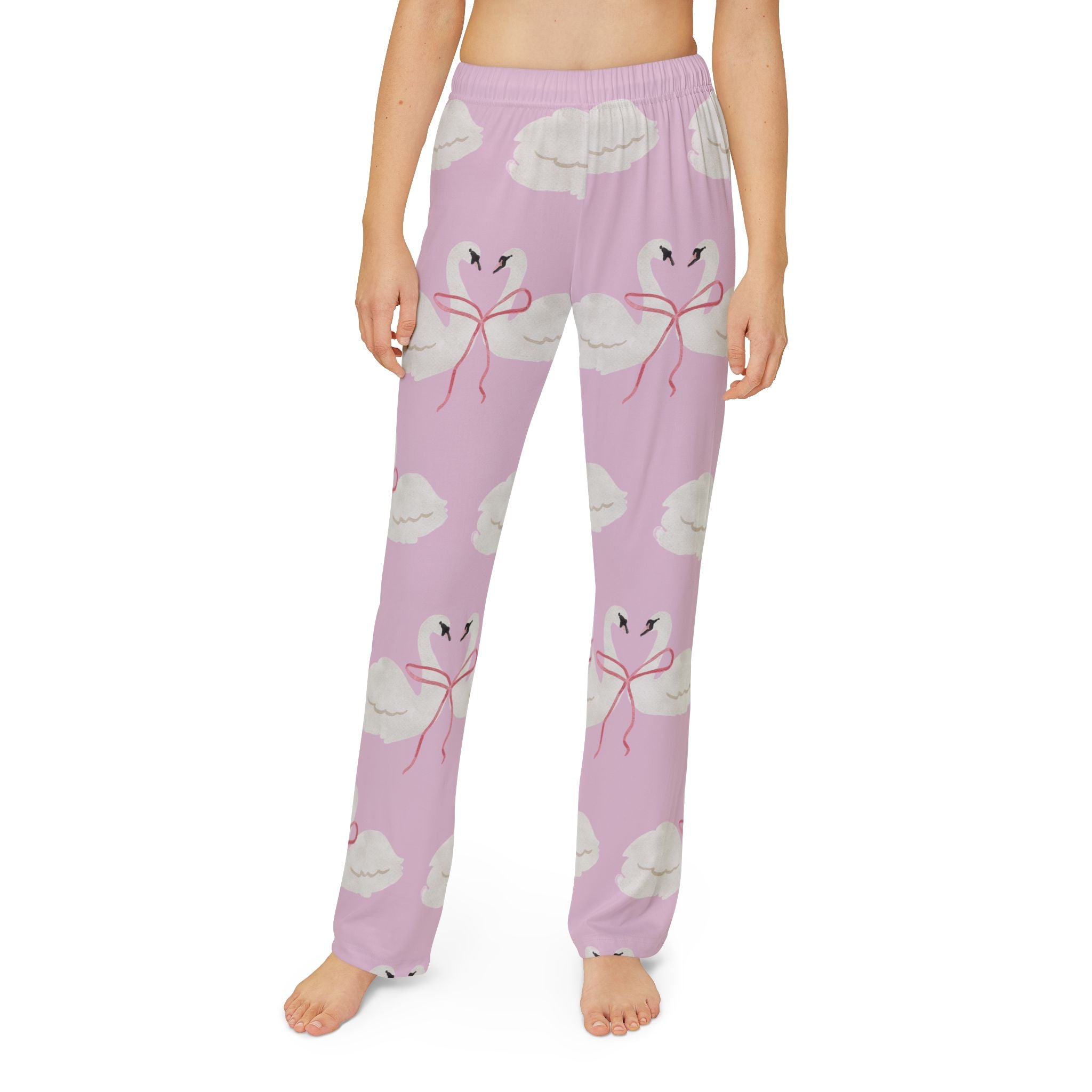 Kids Lounge Pants, Pink Swan Sleepwear for Girls, Soft Pajama Bottoms