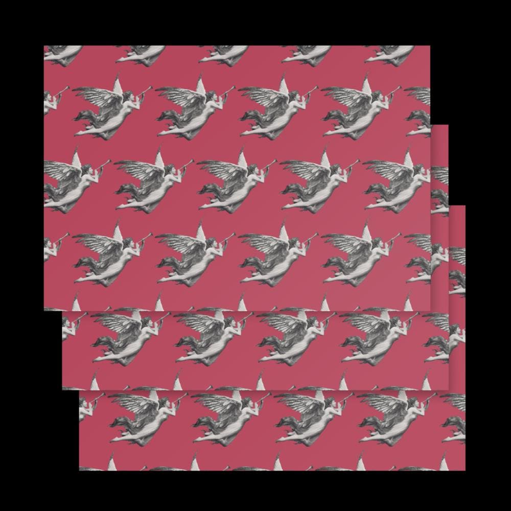 Vintage Cherub Wrapping Paper - Rose Pink Angel Design, Matte Finish (Set of 3 Sheets)
