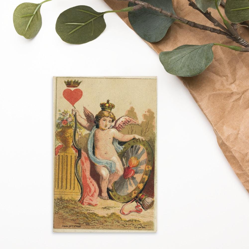 Vintage Cupid Postcard – Romantic Antique Valentine Art Card – Cherub Love Illustration – Classic Romantic Stationery