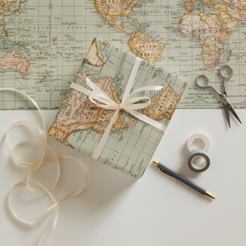 Vintage Map Wrapping Paper | Antique Style Gift Wrap