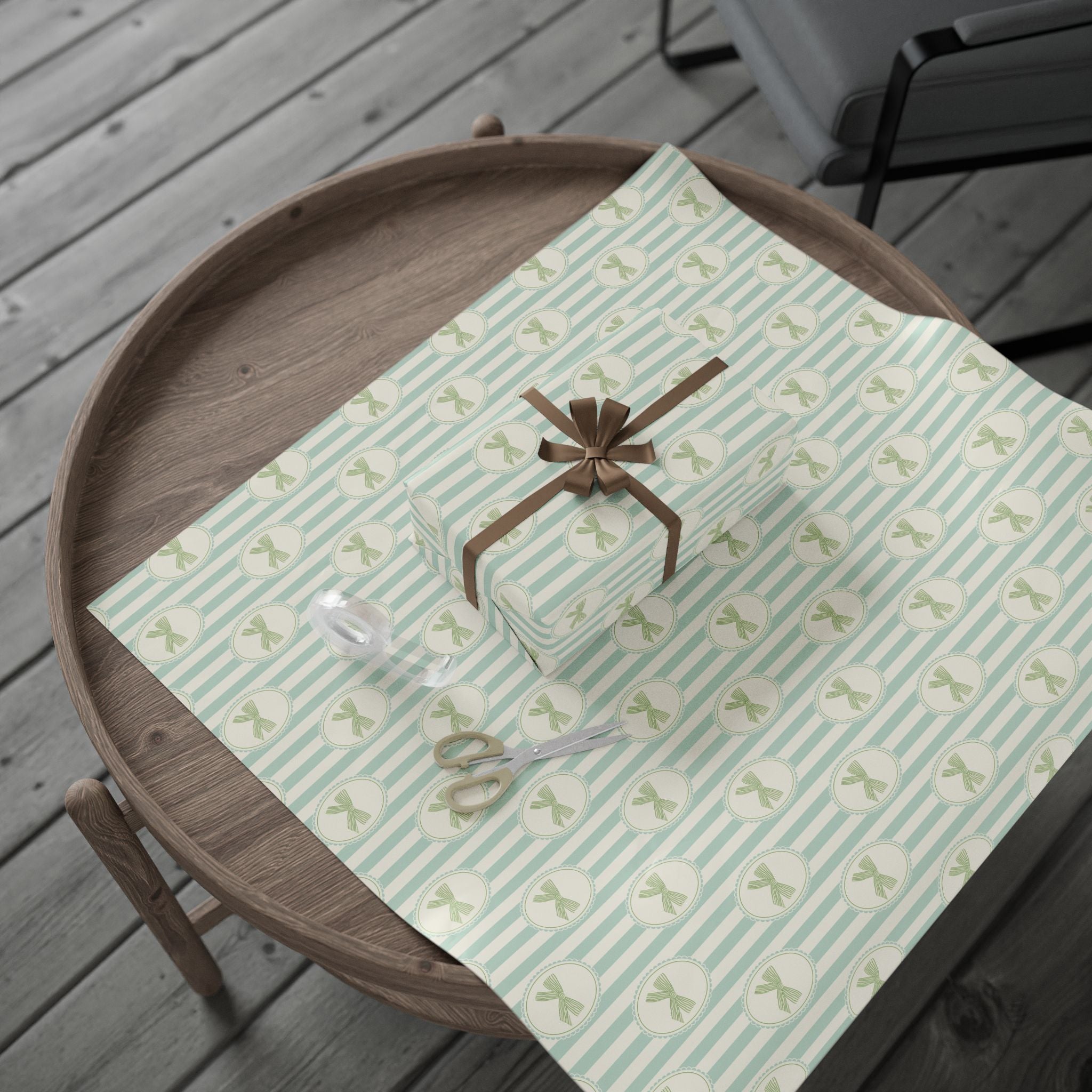 Bow Wrapping Paper | Pastel Green Stripe Gift Wrap