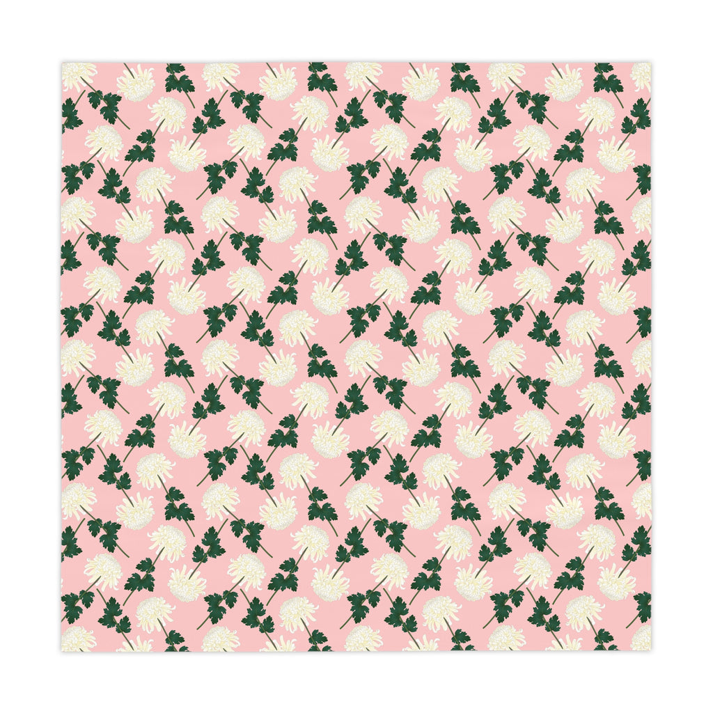 Pink Floral Tablecloth — Vintage White Chrysanthemum Pattern for Spring & Mother's Day