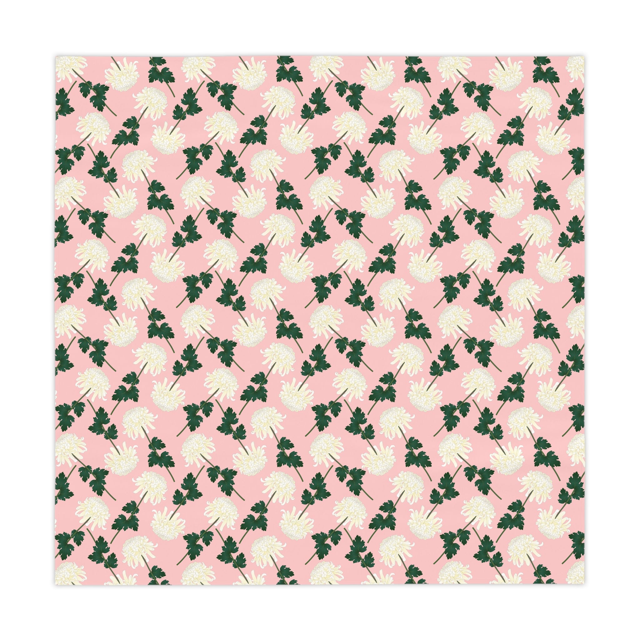 Pink Floral Tablecloth — Vintage White Chrysanthemum Pattern for Spring & Mother's Day