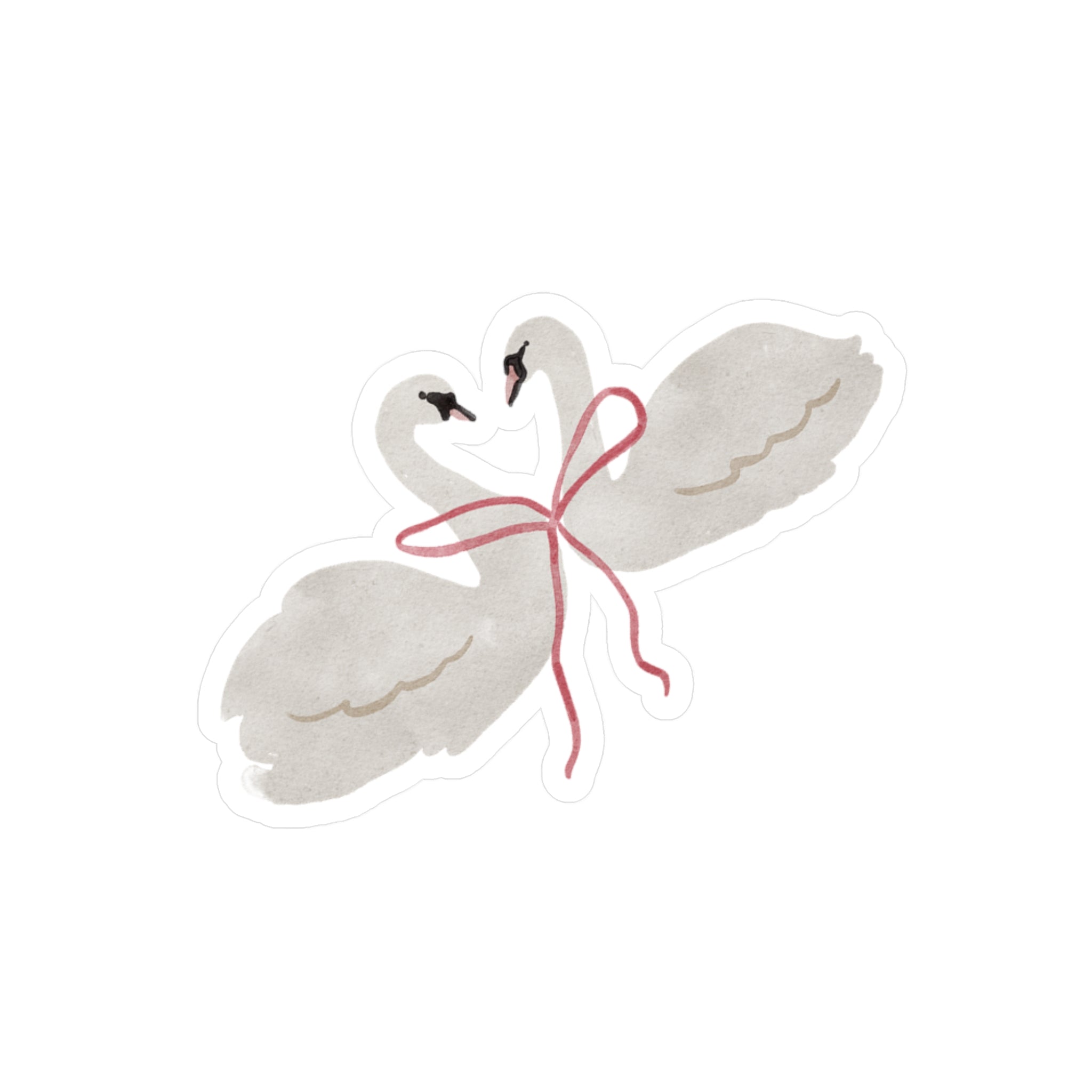 Swan Heart Vinyl Sticker — Kiss-Cut Romantic Swan Pair with Pink Ribbon