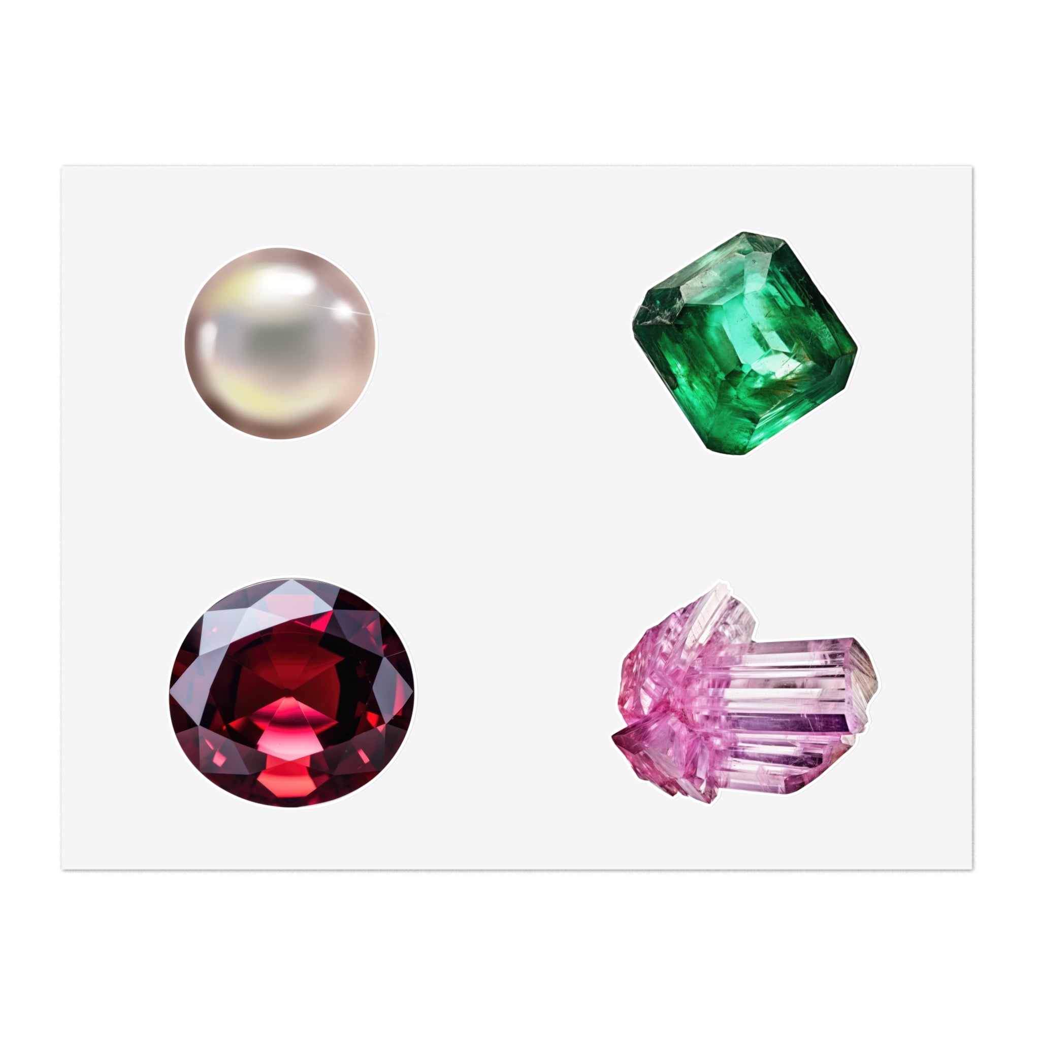 Gemstone Sticker Sheets — Pearl, Emerald, Ruby & Crystal Decorative Stickers