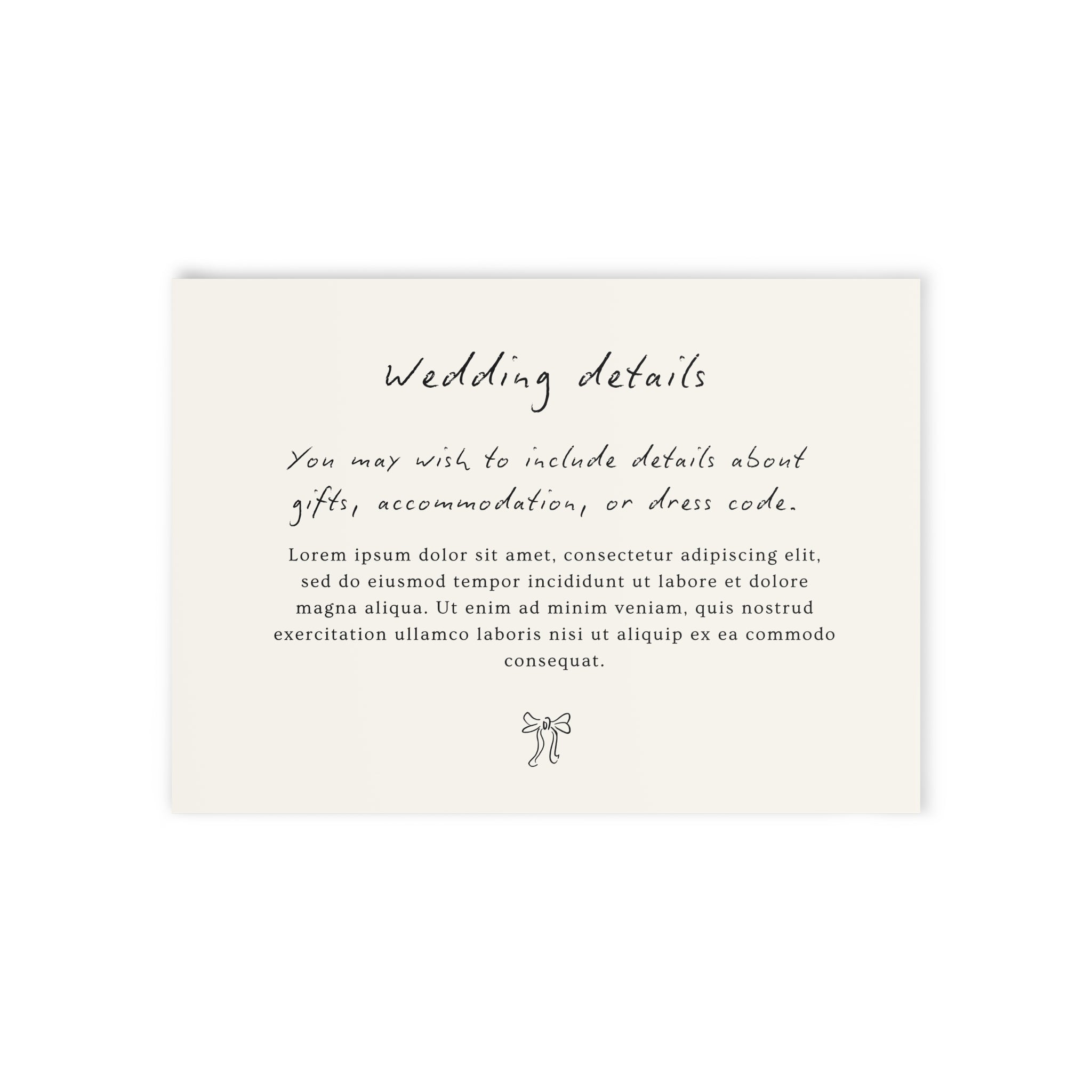 Minimalist Wedding Details Card – Two-Sided Holiday/Wedding Invitation with Floral Cake Illustration