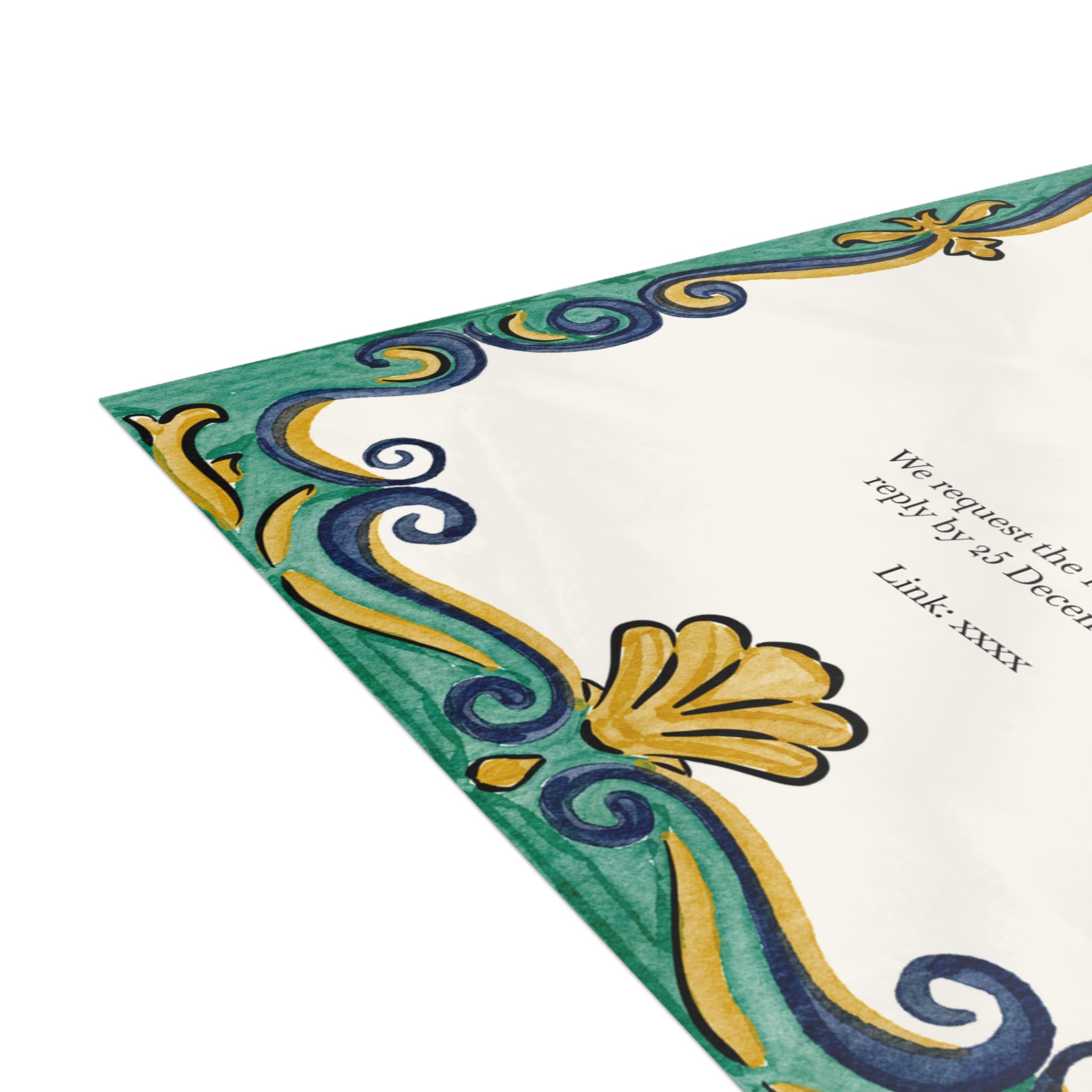 Rustic Watercolour Mediterranean Wedding Invitation | Customizable Flat Card Pack (10, 30, 50 Count)