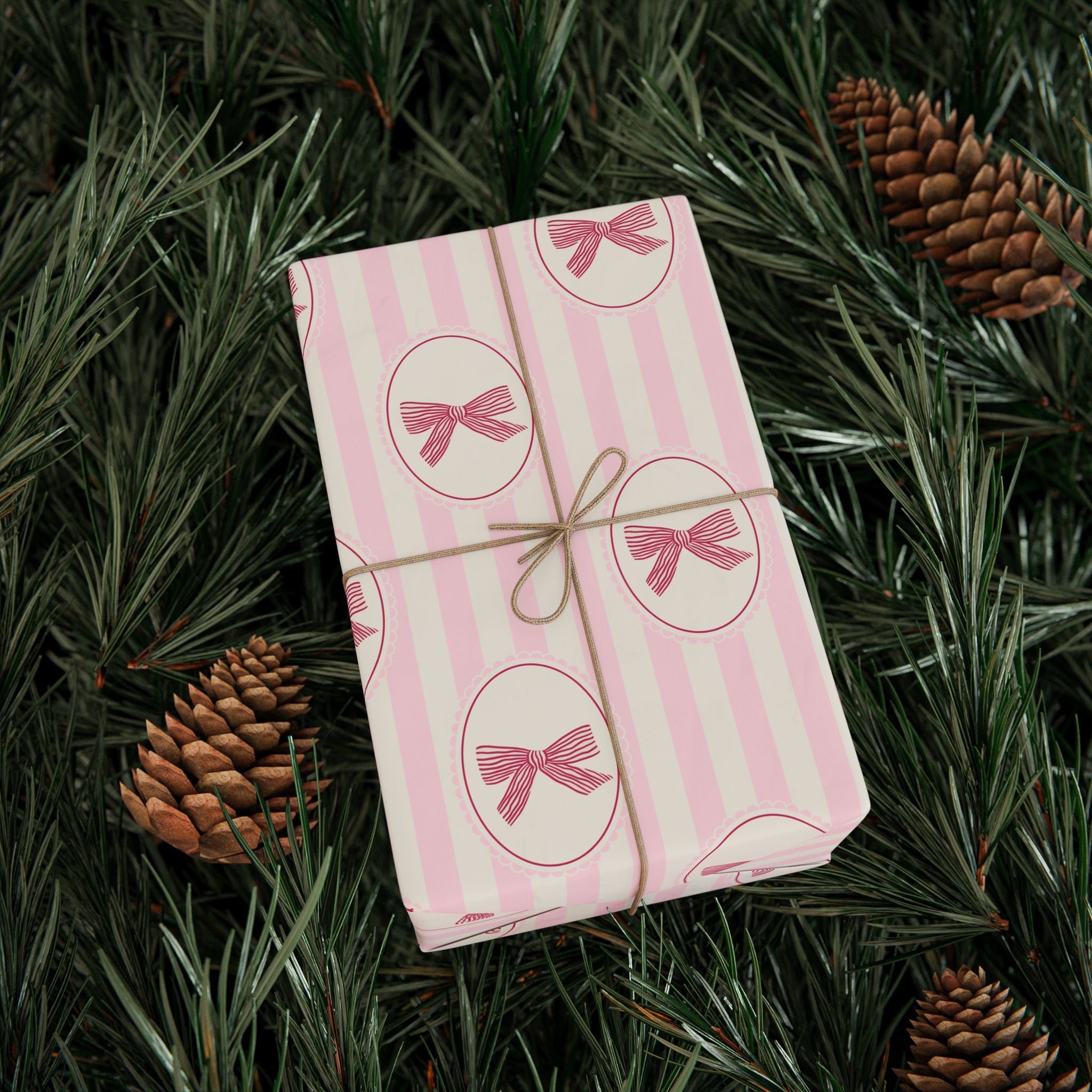 Pink Bow Wrapping Paper | Cute Stripe Gift Wrap