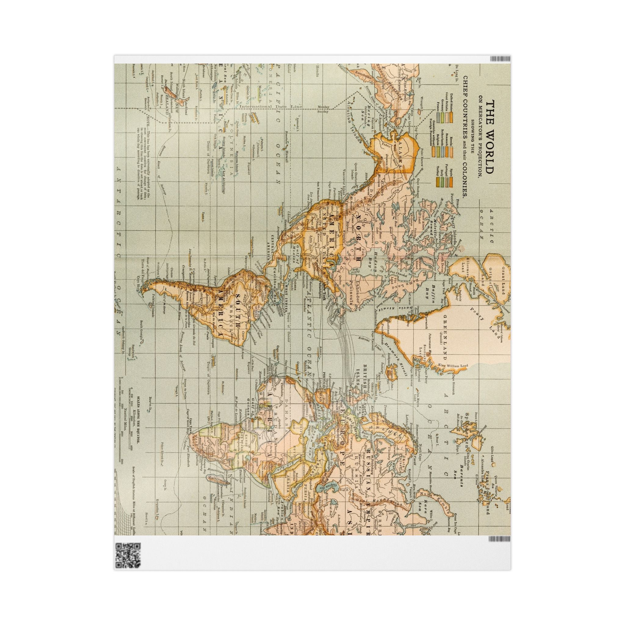 Wrapping Paper Roll, World Map Vintage Gift Wrap, Antique Travel Map Design