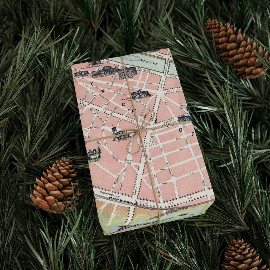 Wrapping Paper, Lyon City Map Gift Wrap, Vintage French Cartography Design