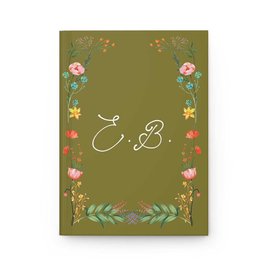 Custom Monogram Olive Floral Wreath Hardcover Journal