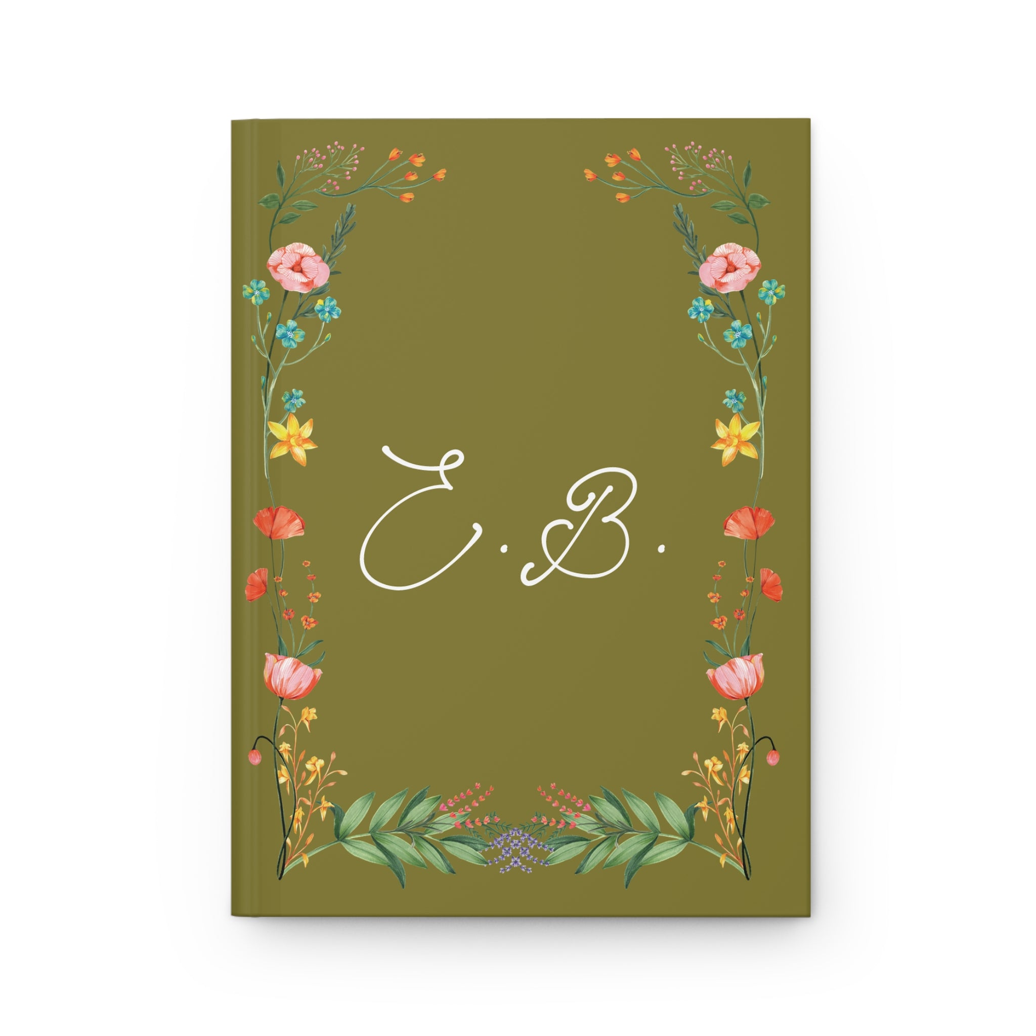 Custom Monogram Olive Floral Wreath Hardcover Journal