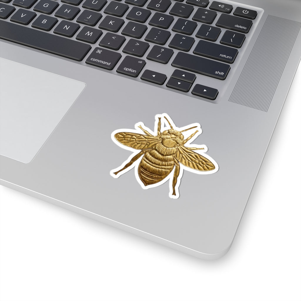 Gold Bee Kiss-Cut Sticker — Metallic Honeybee Laptop Decal