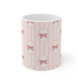 Pink Bow Pattern Mug — Cute Vintage Striped Ceramic Coffee Cup (11oz & 15oz)