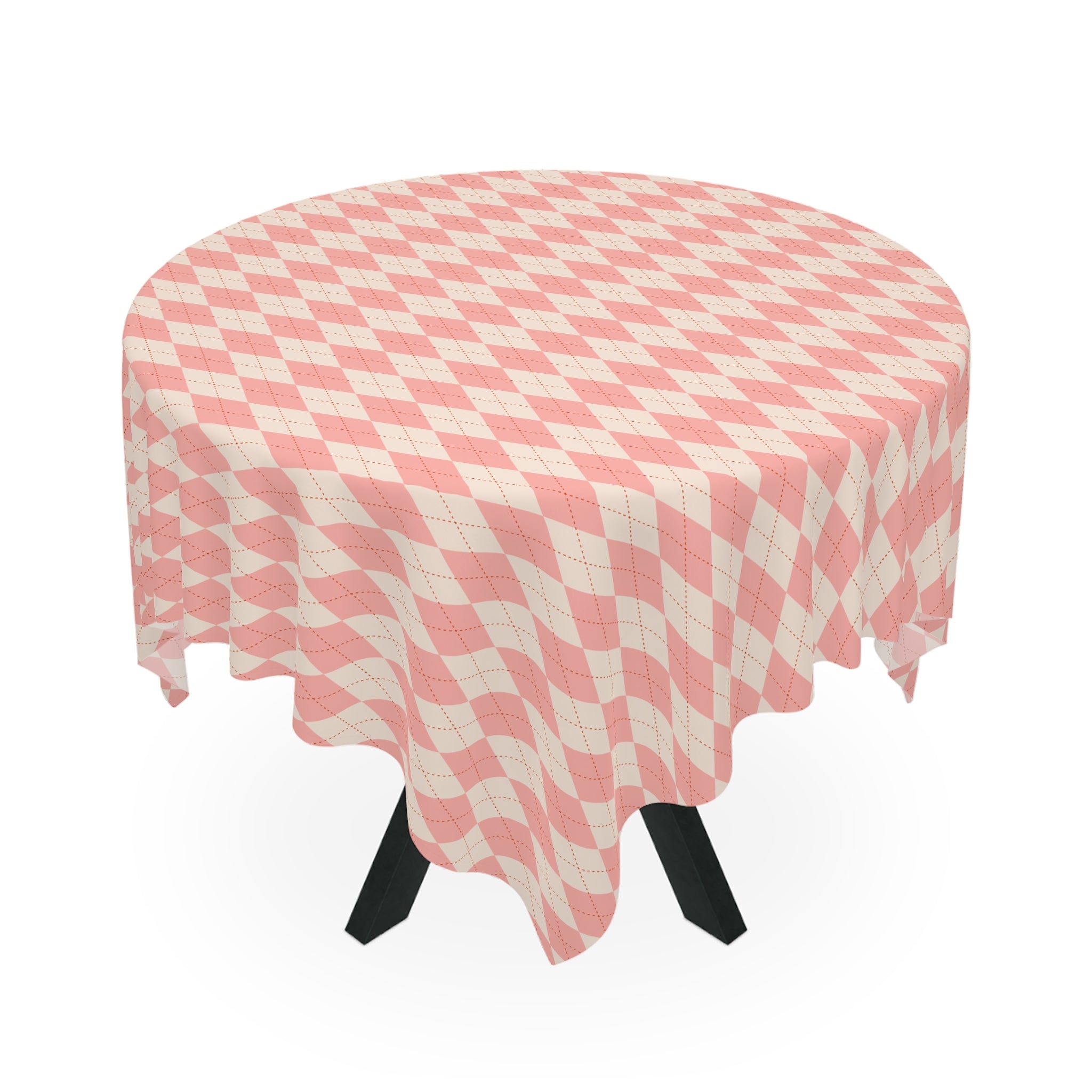 Pink Harlequin Diamond Tablecloth — Vintage Checkered Picnic & Dining Decor