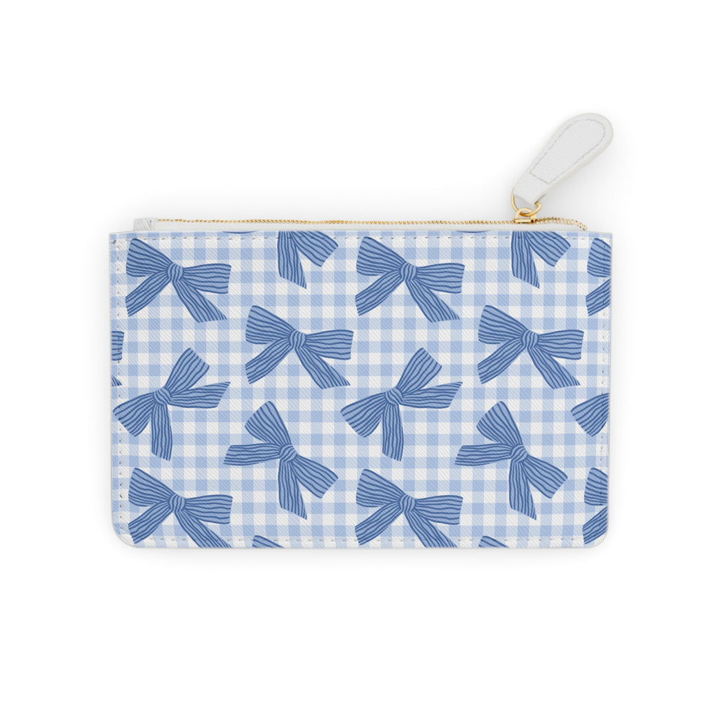 Mini Clutch — Blue Gingham Bow Patterned Coin Pouch