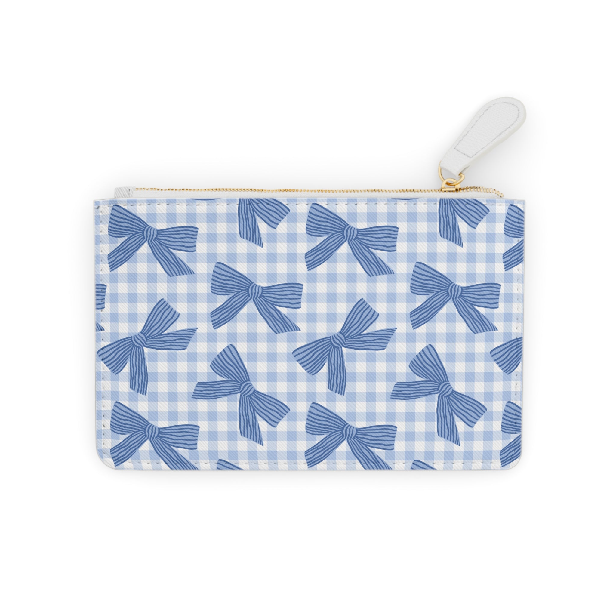 Mini Clutch — Blue Gingham Bow Patterned Coin Pouch