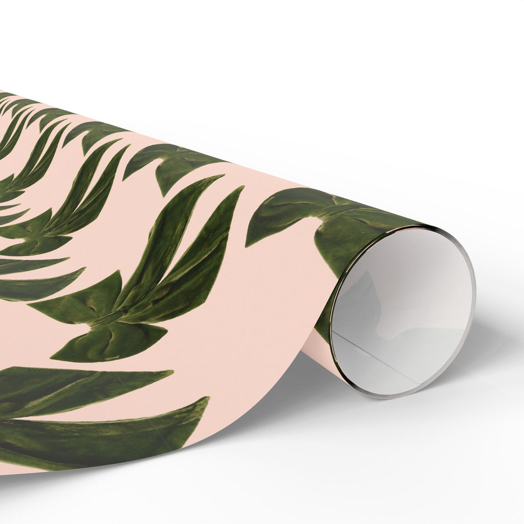 Botanical Leaf Wrapping Paper Roll — Pink & Green Tropical Gift Wrap