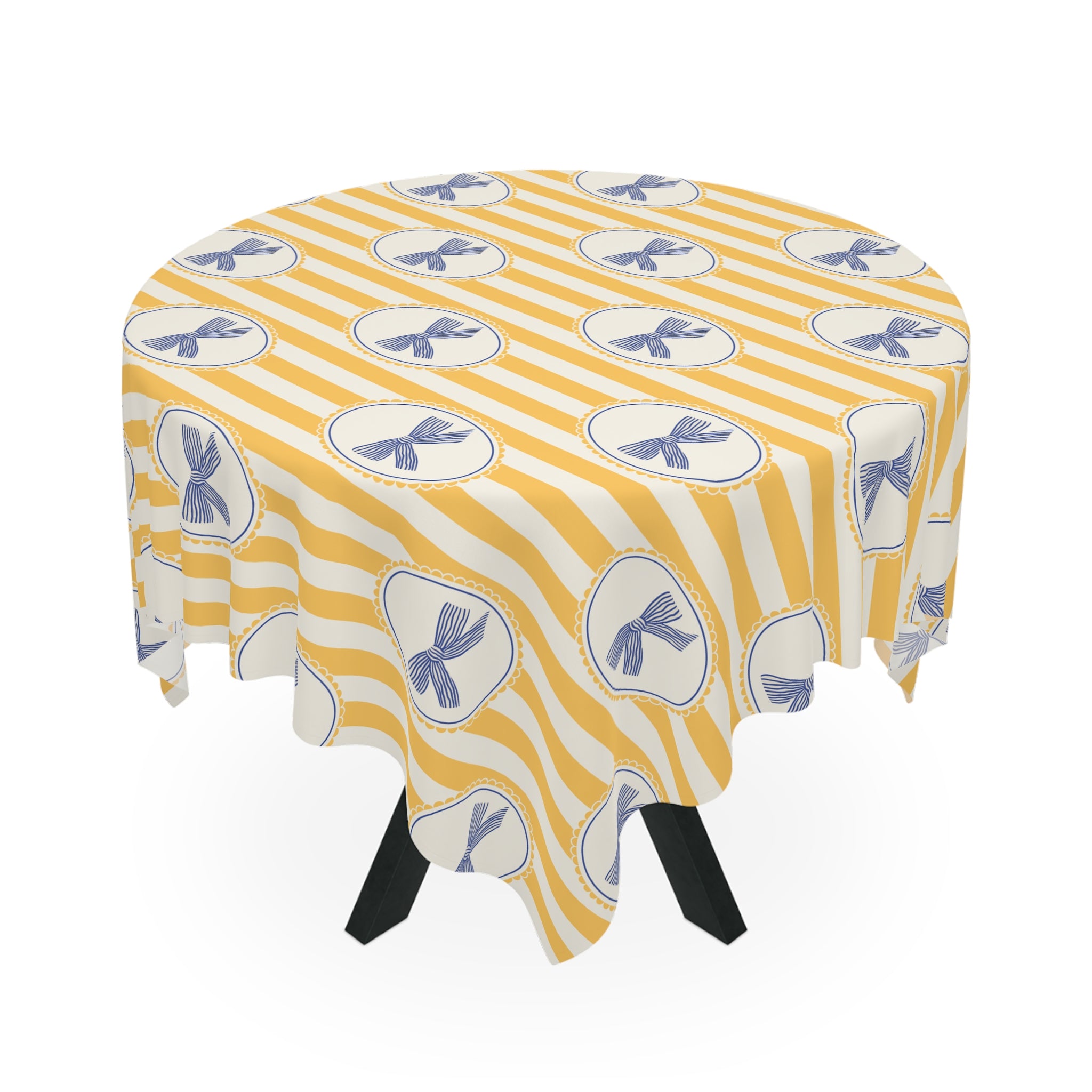 Striped Yellow Bow Tablecloth — Vintage-Inspired Decorative Table Cover for Tea Parties & Everyday Dining
