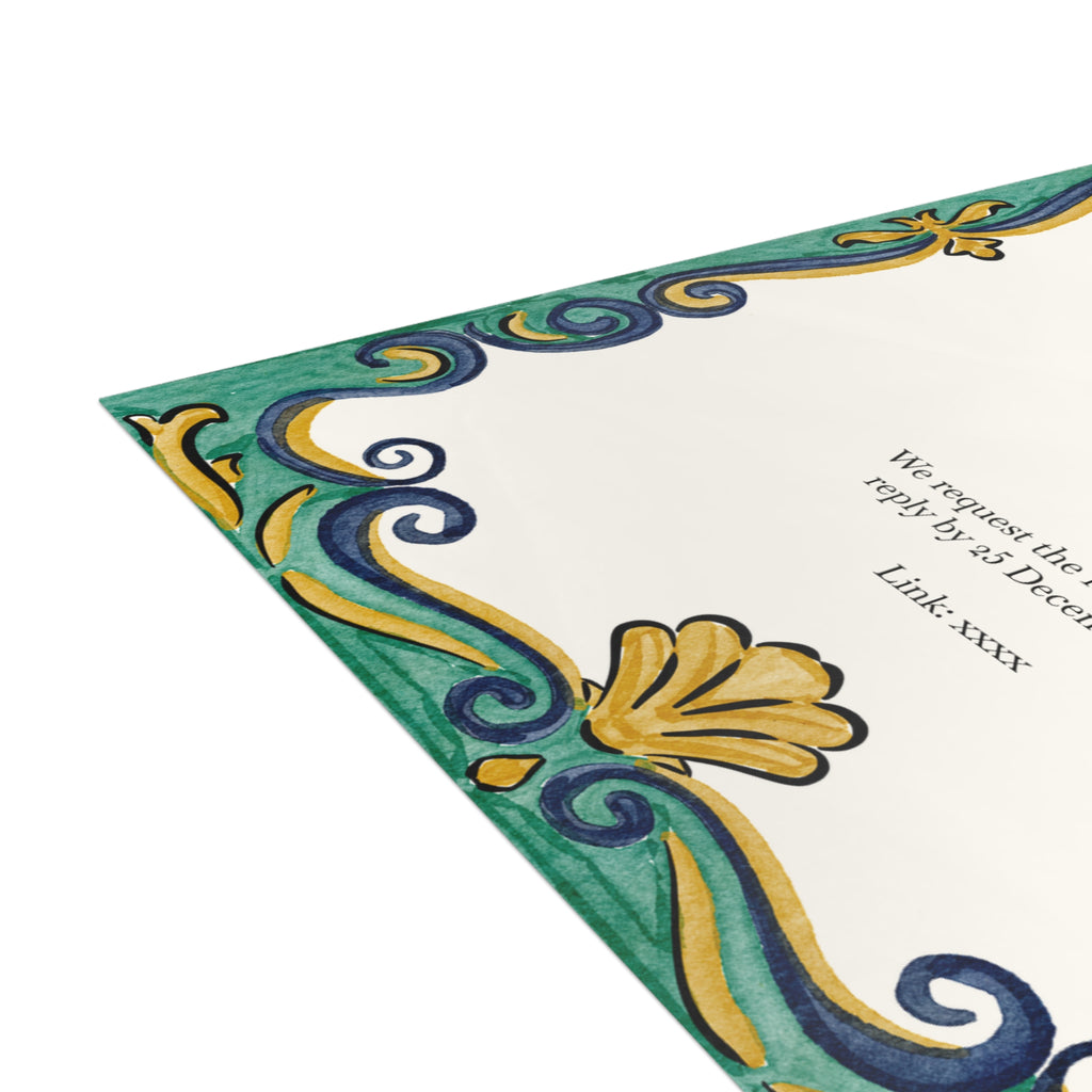 Rustic Watercolour Mediterranean Wedding Invitation | Customizable Flat Card Pack (10, 30, 50 Count)