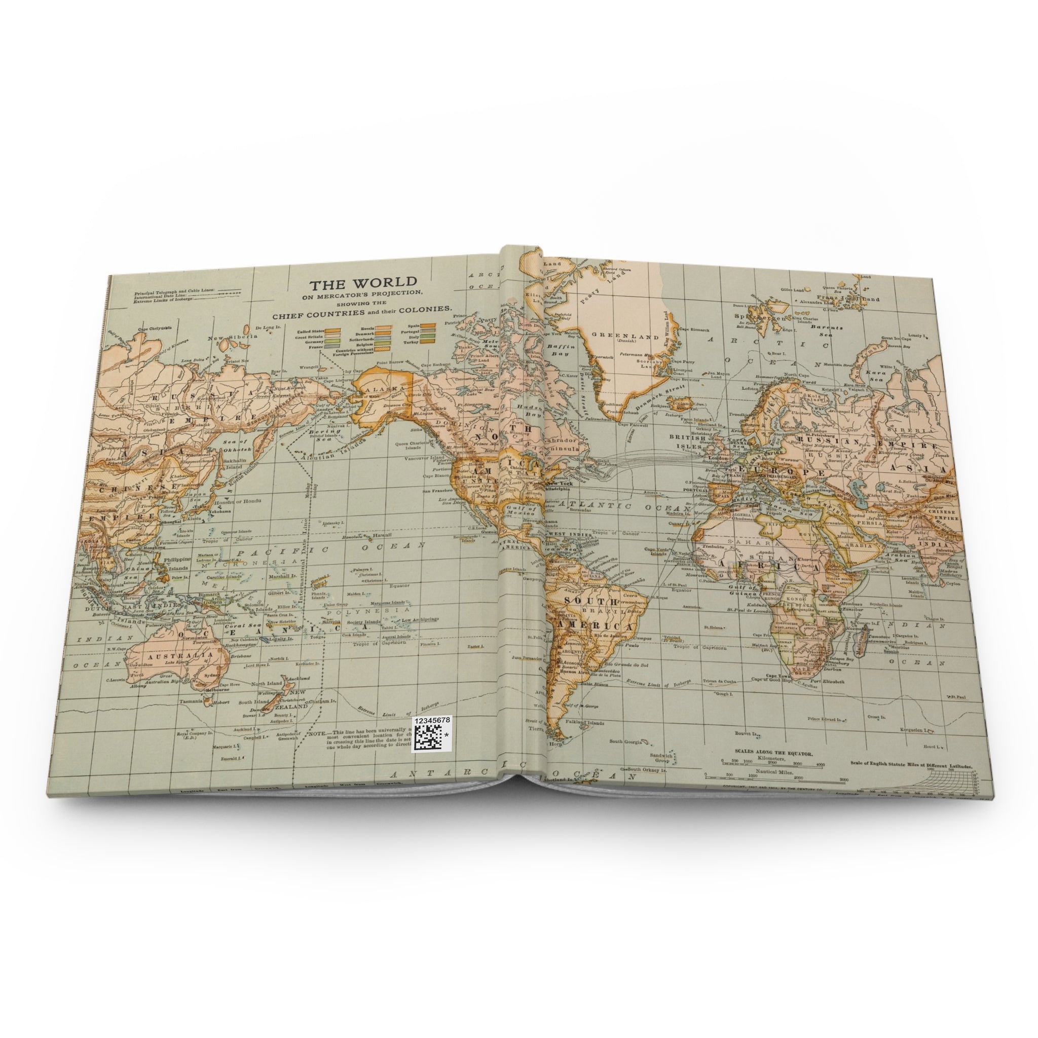 Vintage World Map Hardcover Journal — Travel Notebook, Retro Globe Gift