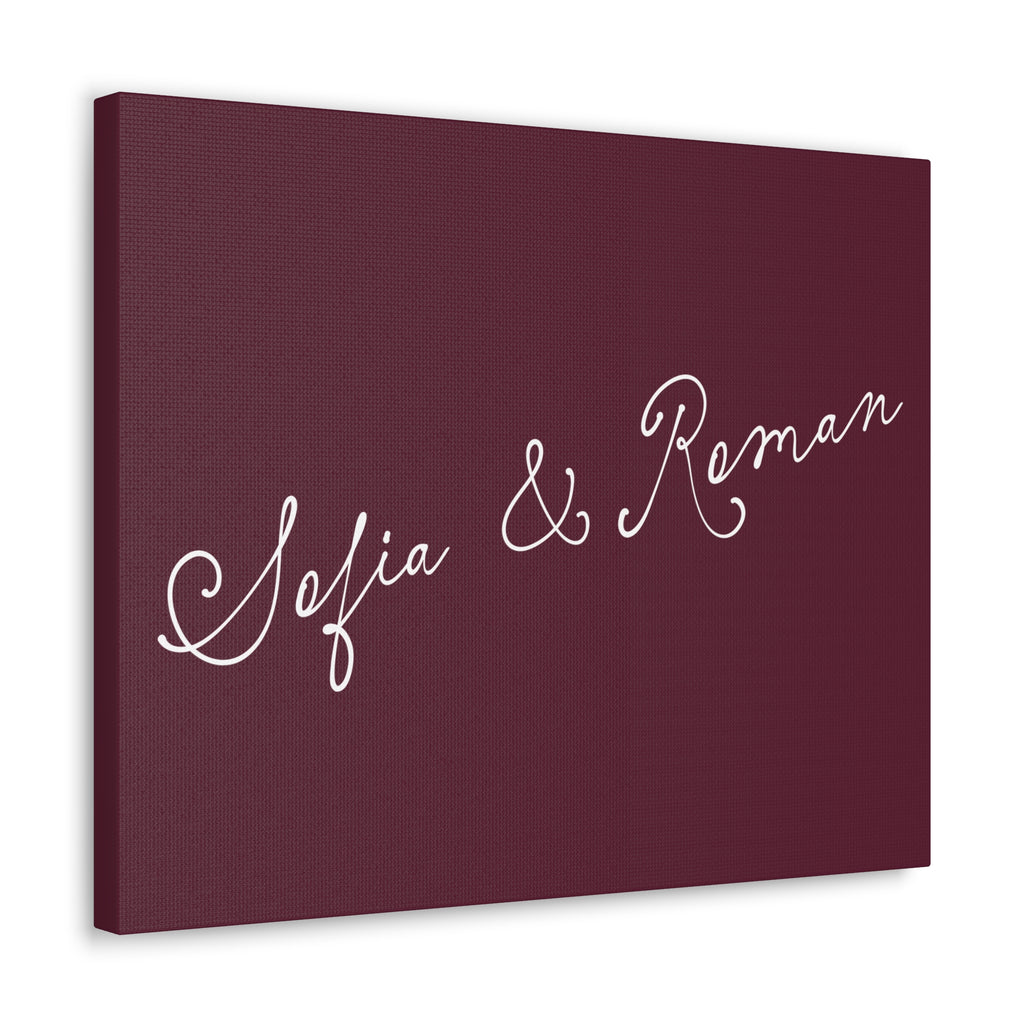 Custom text canvas wedding sign - deep burgundy