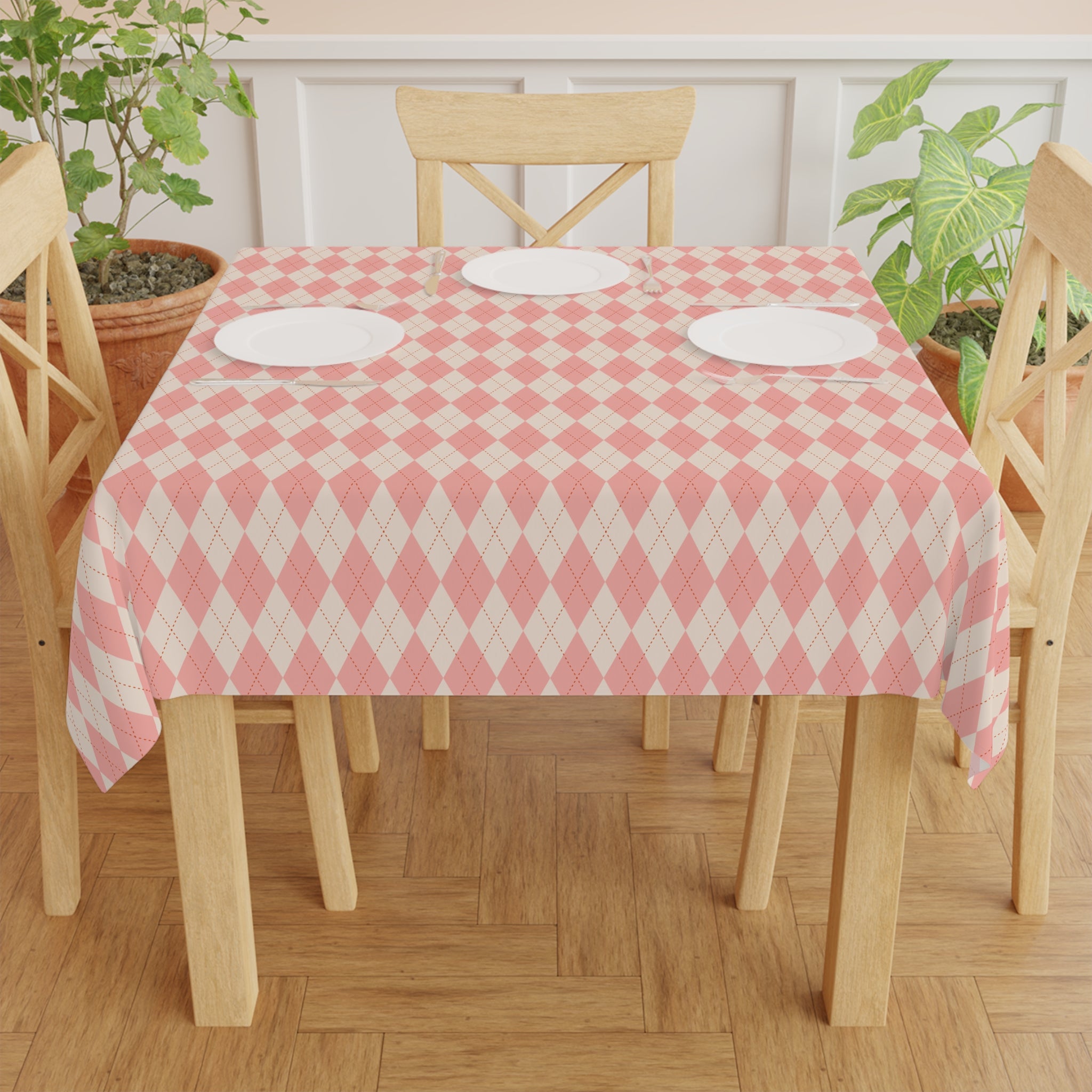 Pink Harlequin Diamond Tablecloth — Vintage Checkered Picnic & Dining Decor