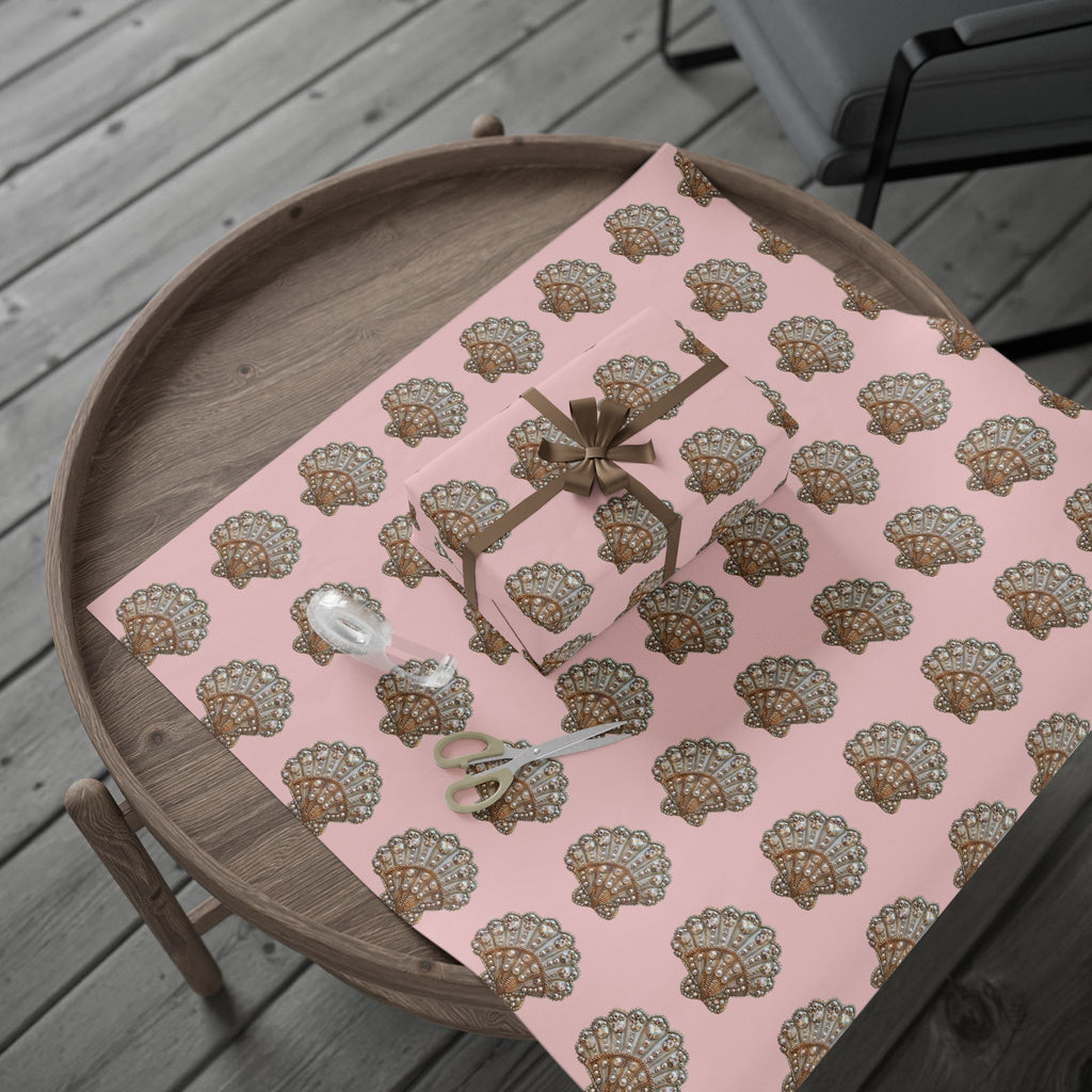 Shell Pattern Wrapping Paper — Pink Seashell Gift Wrap for Beach, Bridal & Baby Shower