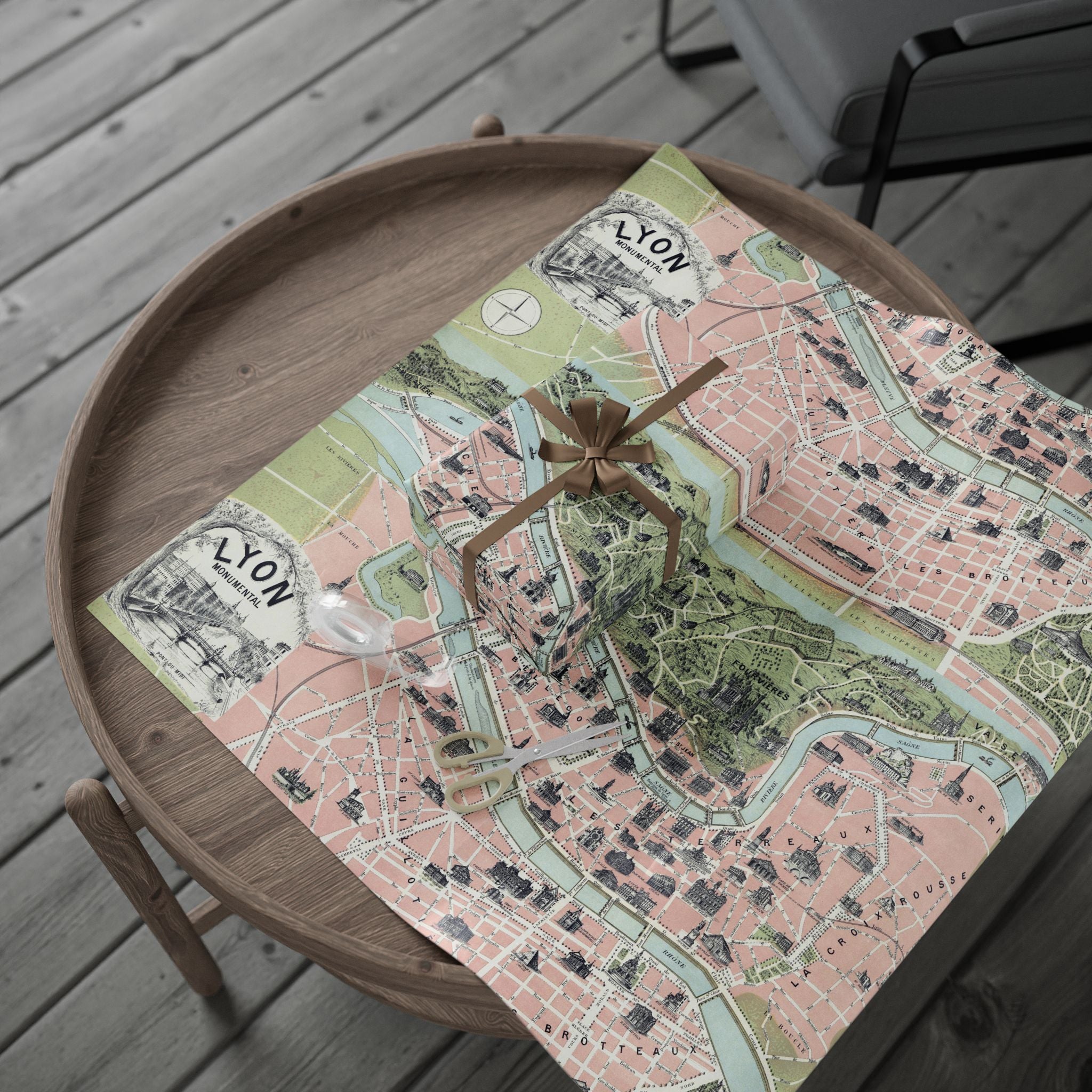 Wrapping Paper, Lyon City Map Gift Wrap, Vintage French Cartography Design
