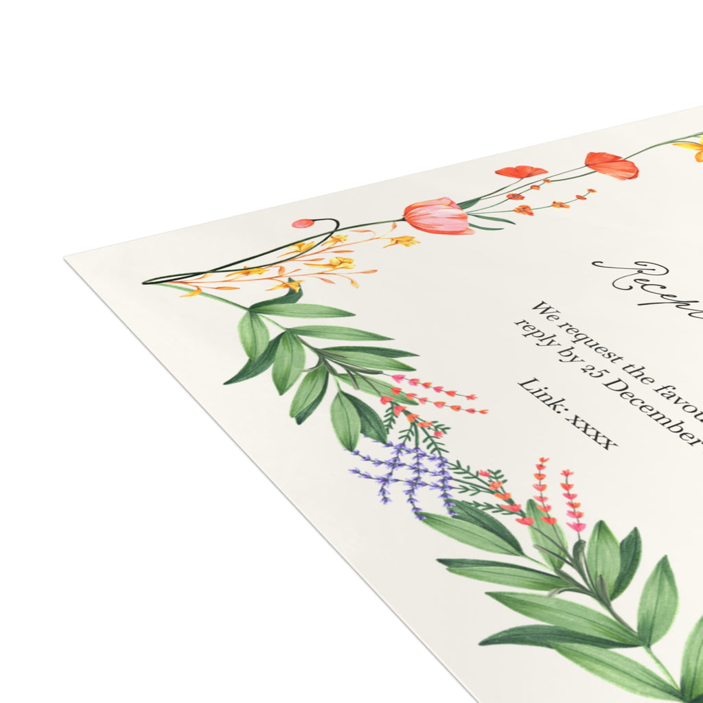 Colorful Botanical Wedding Invitation | Customizable Flat Card Pack (10, 30, 50 Count)
