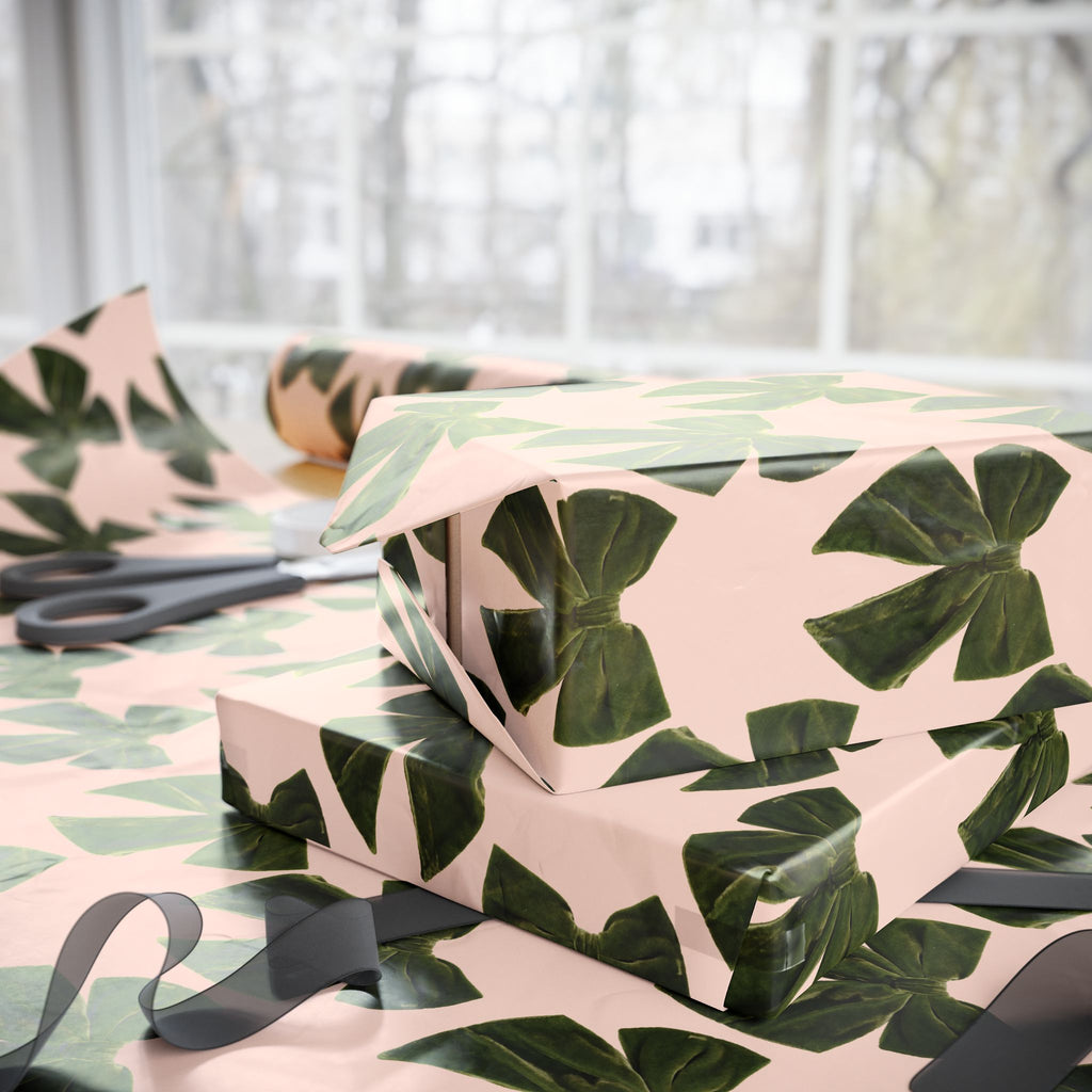 Botanical Leaf Wrapping Paper Roll — Pink & Green Tropical Gift Wrap