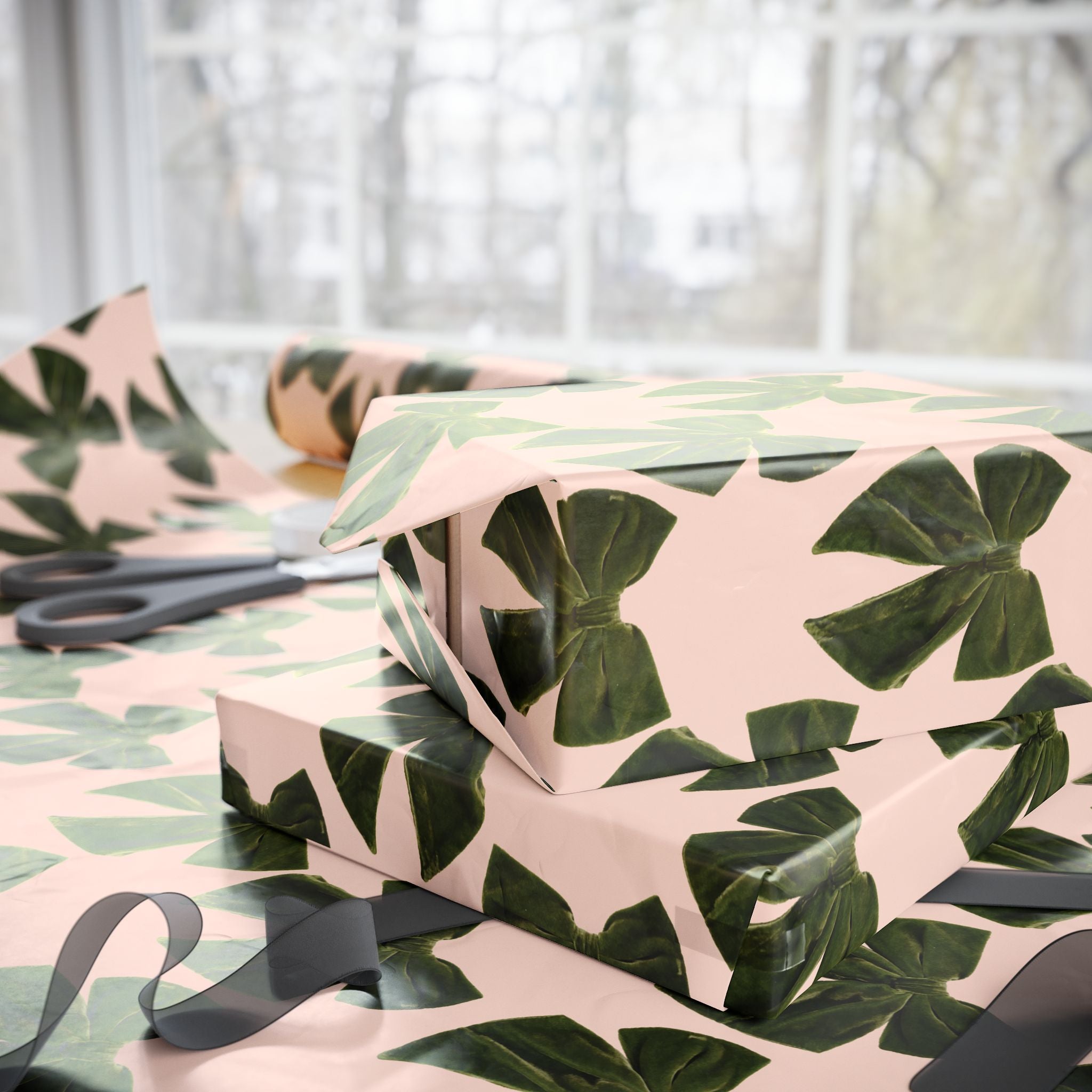 Botanical Leaf Wrapping Paper Roll — Pink & Green Tropical Gift Wrap