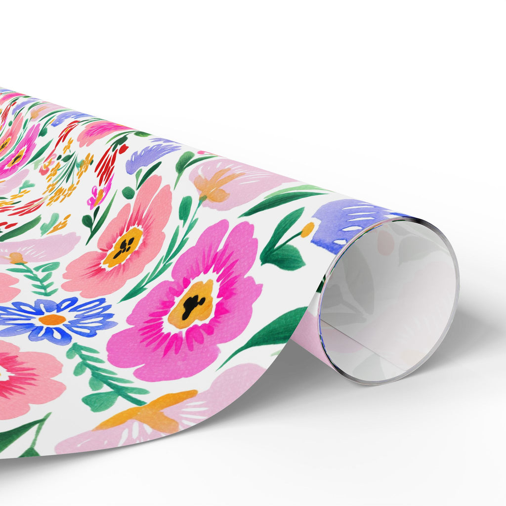 Floral Spring Gift Wrapping Paper — Pink Watercolor Flowers Pattern