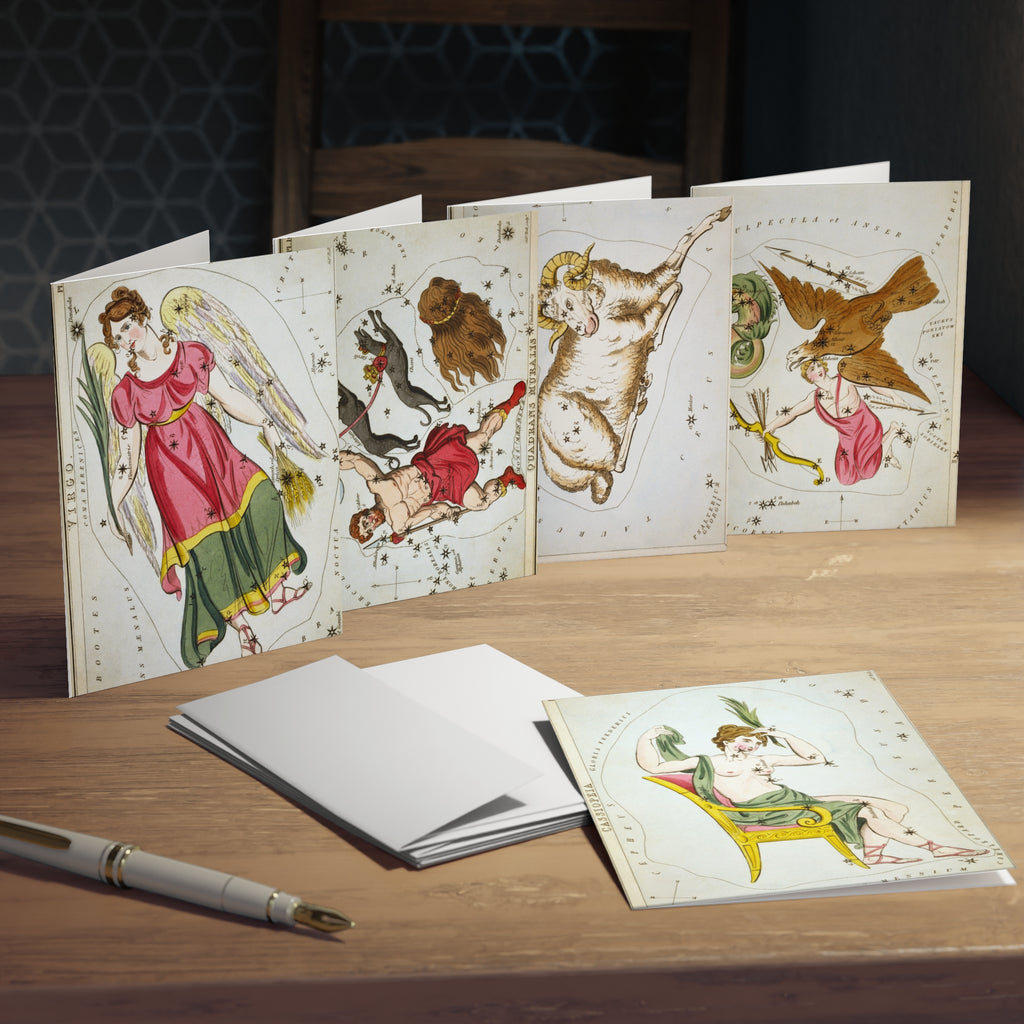 Greeting Cards Set, Vintage Astrology Constellation Cards (5-Pack), Zodiac Art