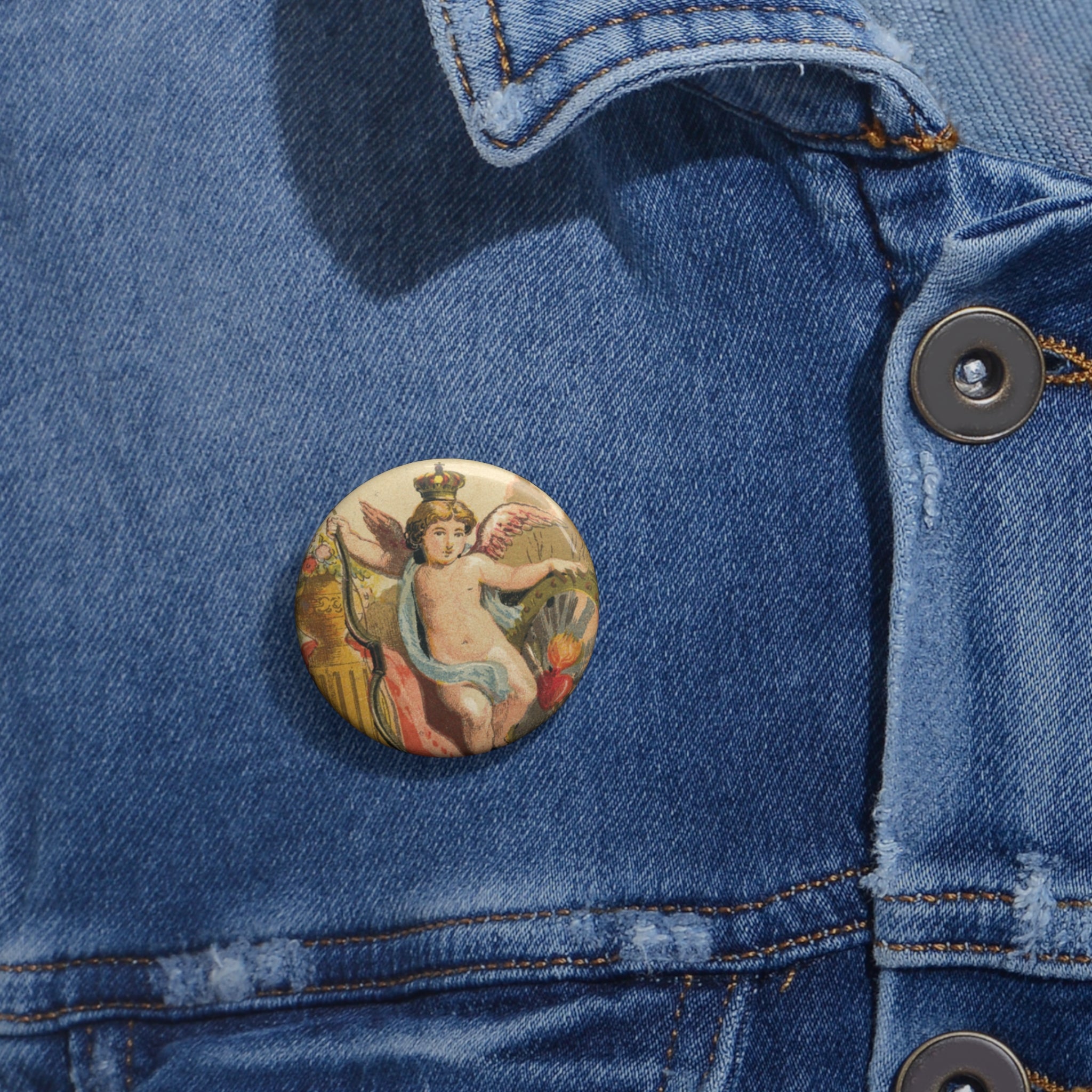 Pin Button, Vintage Cherub Badge, Antique Valentine Pin for Jackets & Bags