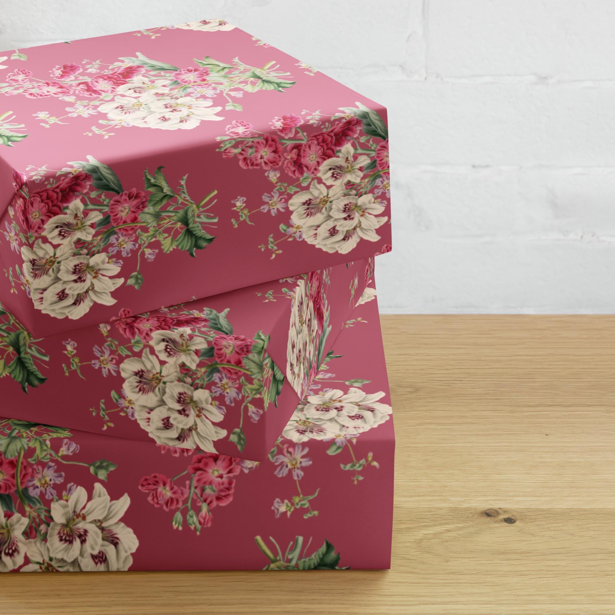 Vintage Floral Wrapping Paper Sheets – Pink Matte Gift Wrap Set